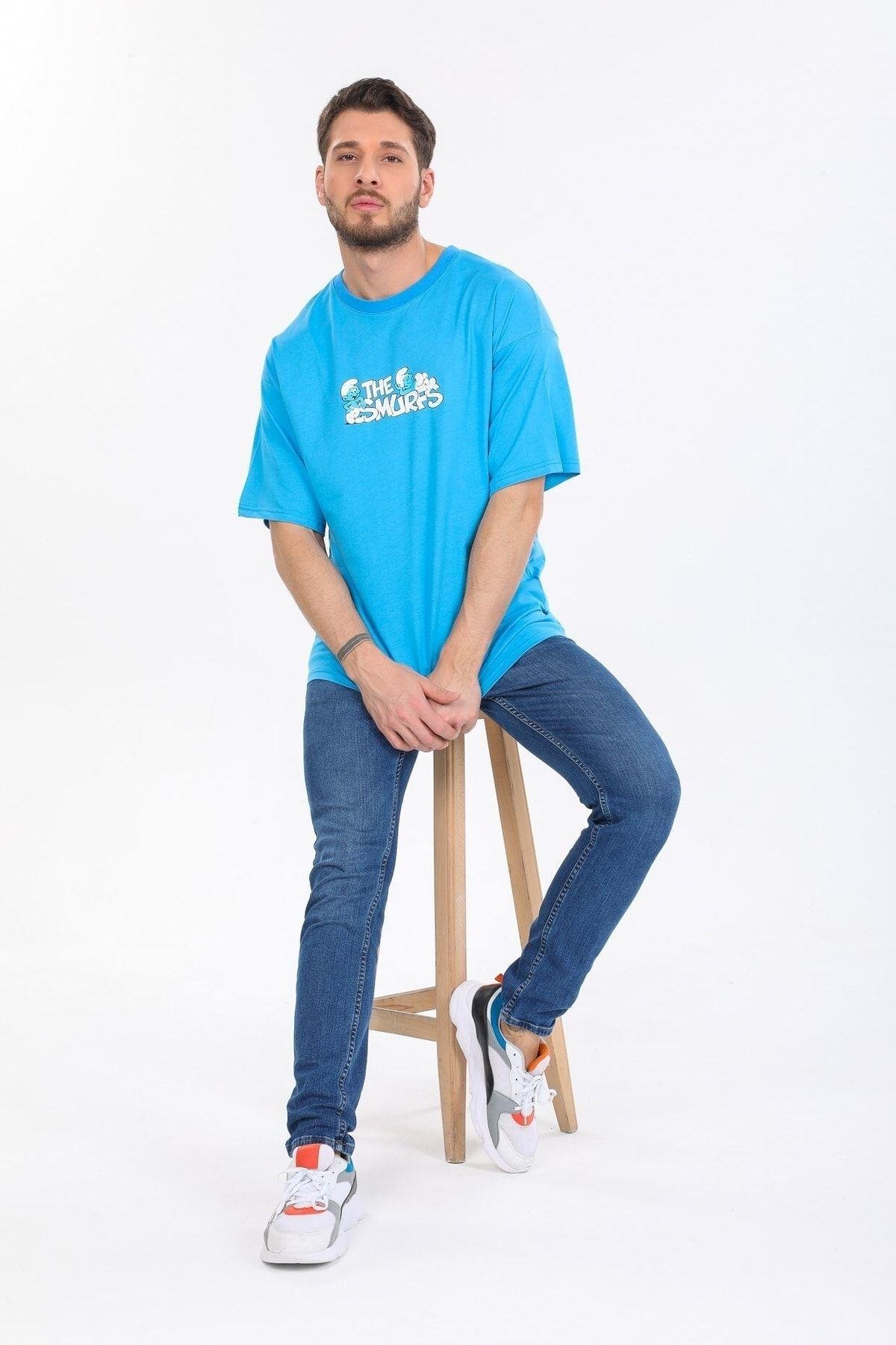 Smurfs Yazılı Mavi T-shirt