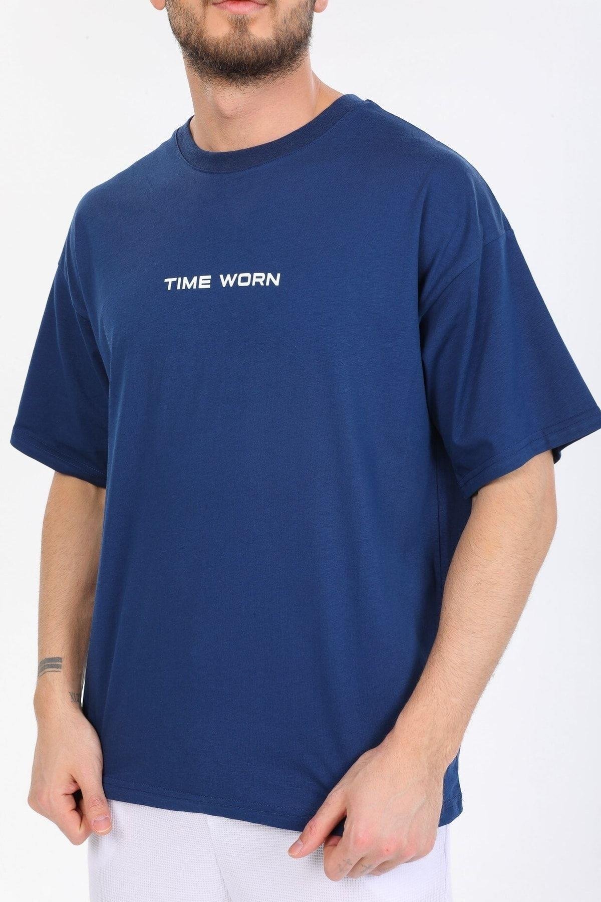 Time Worn Yazılı Mavi T-shirt