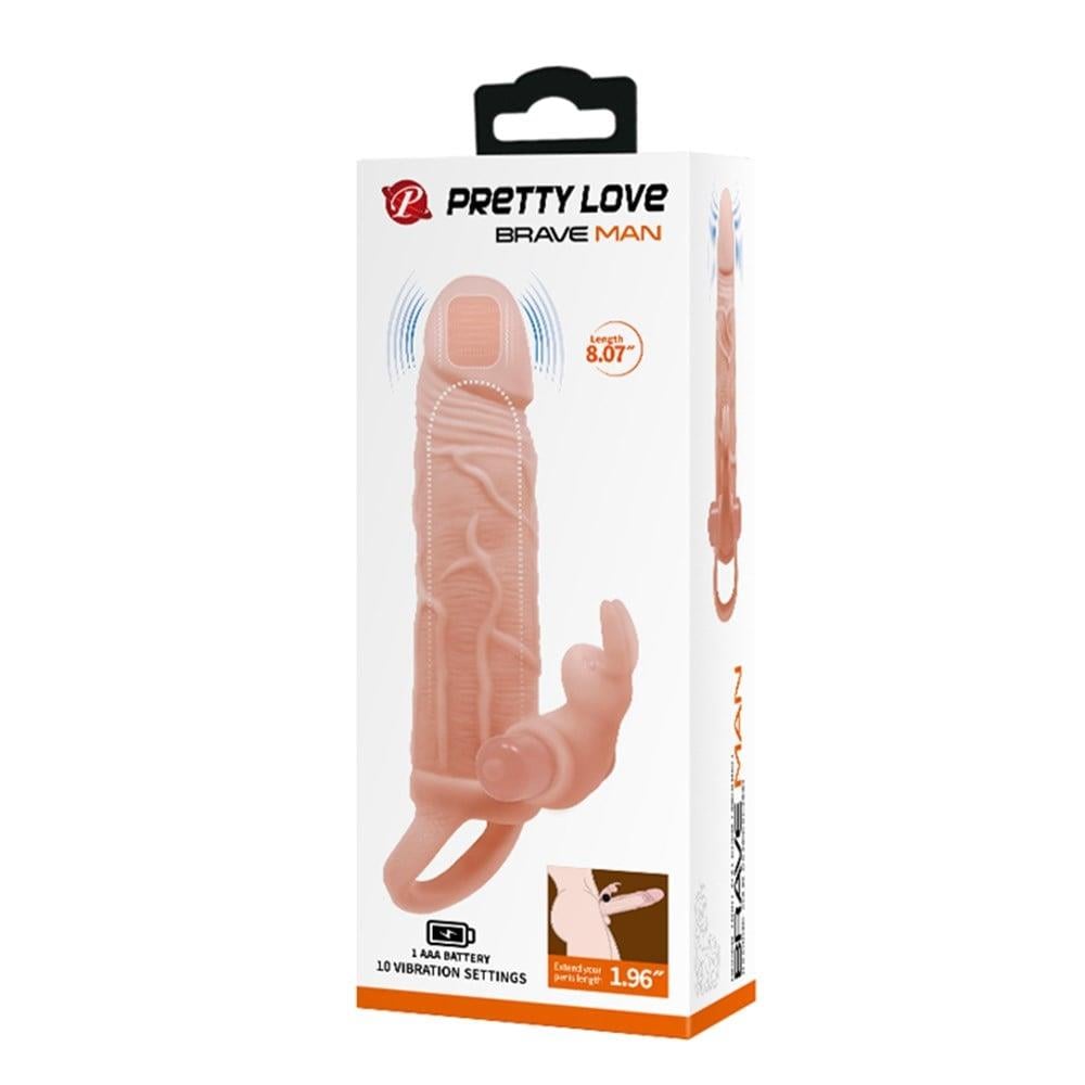 5 cm Dolgu Uzatmalı 10 Fonksiyonlu Çift Titreşimli Penis Kılıfı Prezervatif Vibratör