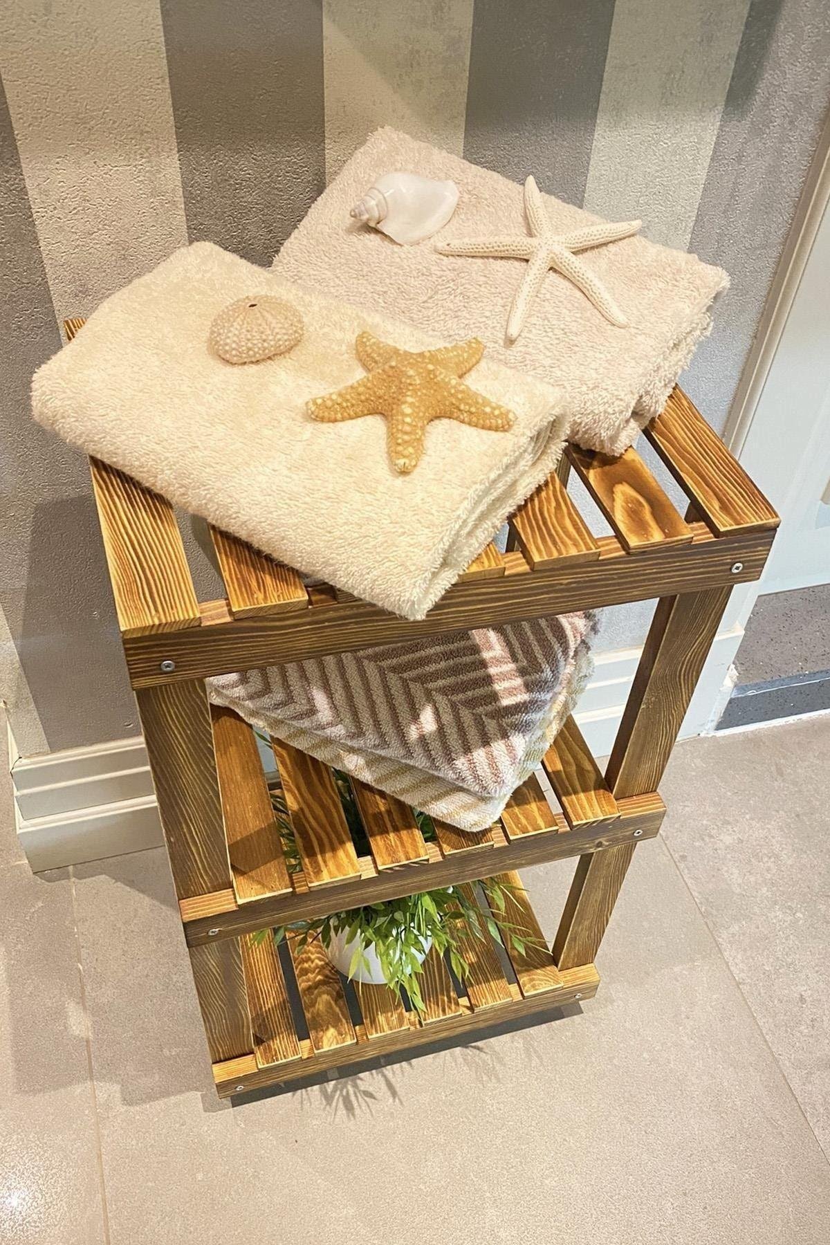 Ahşap 3 Katlı Banyo Rafı Dekoratif Banyo Düzenleyici Ykmmob113