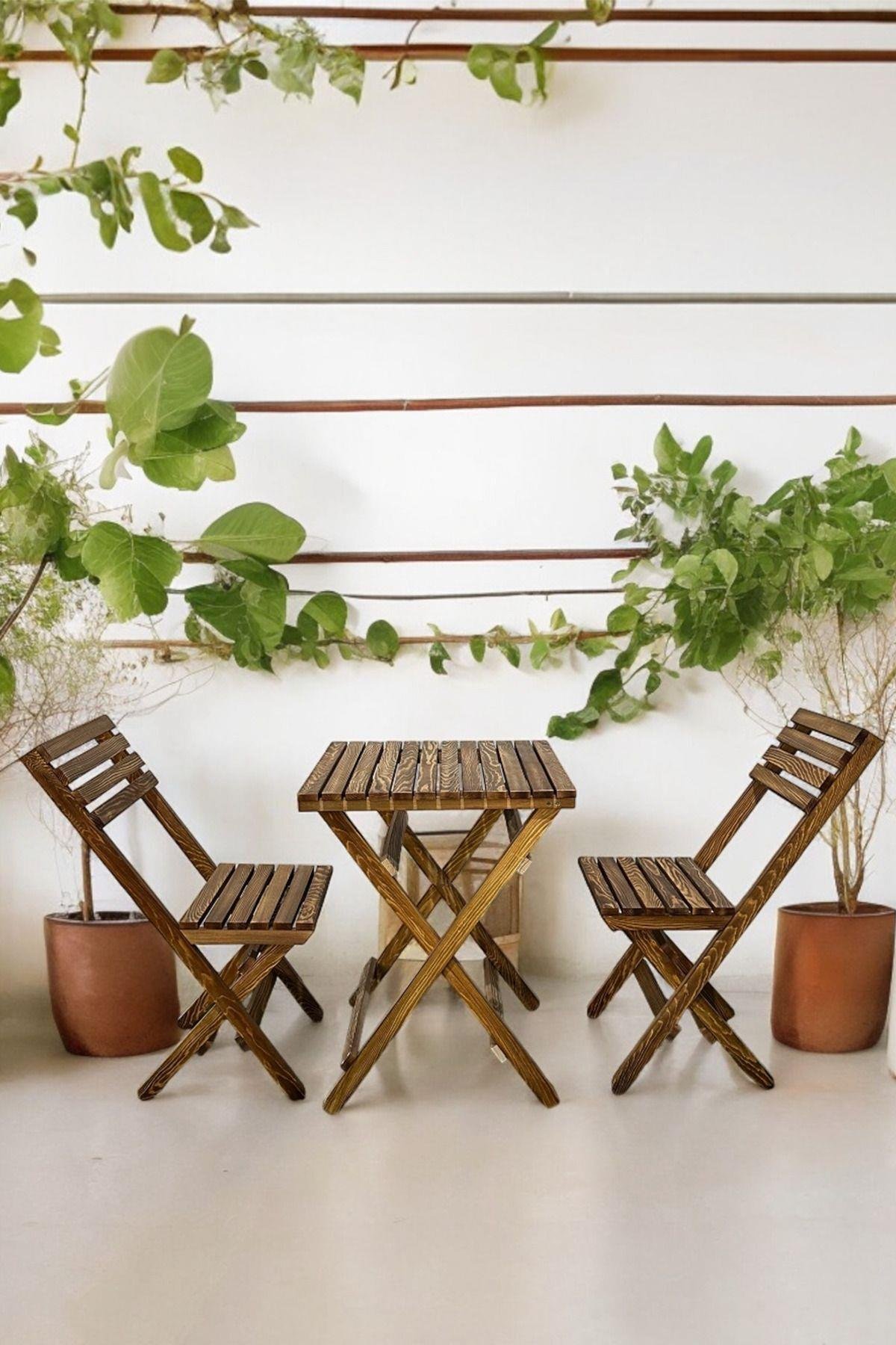 Ahşap Balkon Bahçe Mutfak 3'lü Bistro Set 2 Sandalye 1 Masa Takım 50x50cm yakma mob246