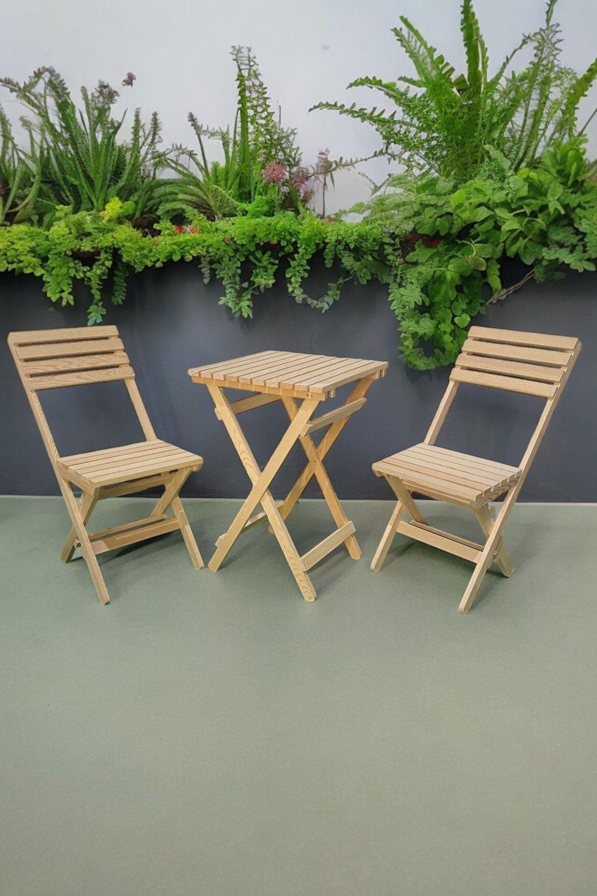 Ahşap Balkon Bahçe Mutfak 3'lü Bistro Set 2 Sandalye 1 Masa Takım 50x50cm naturel mob247
