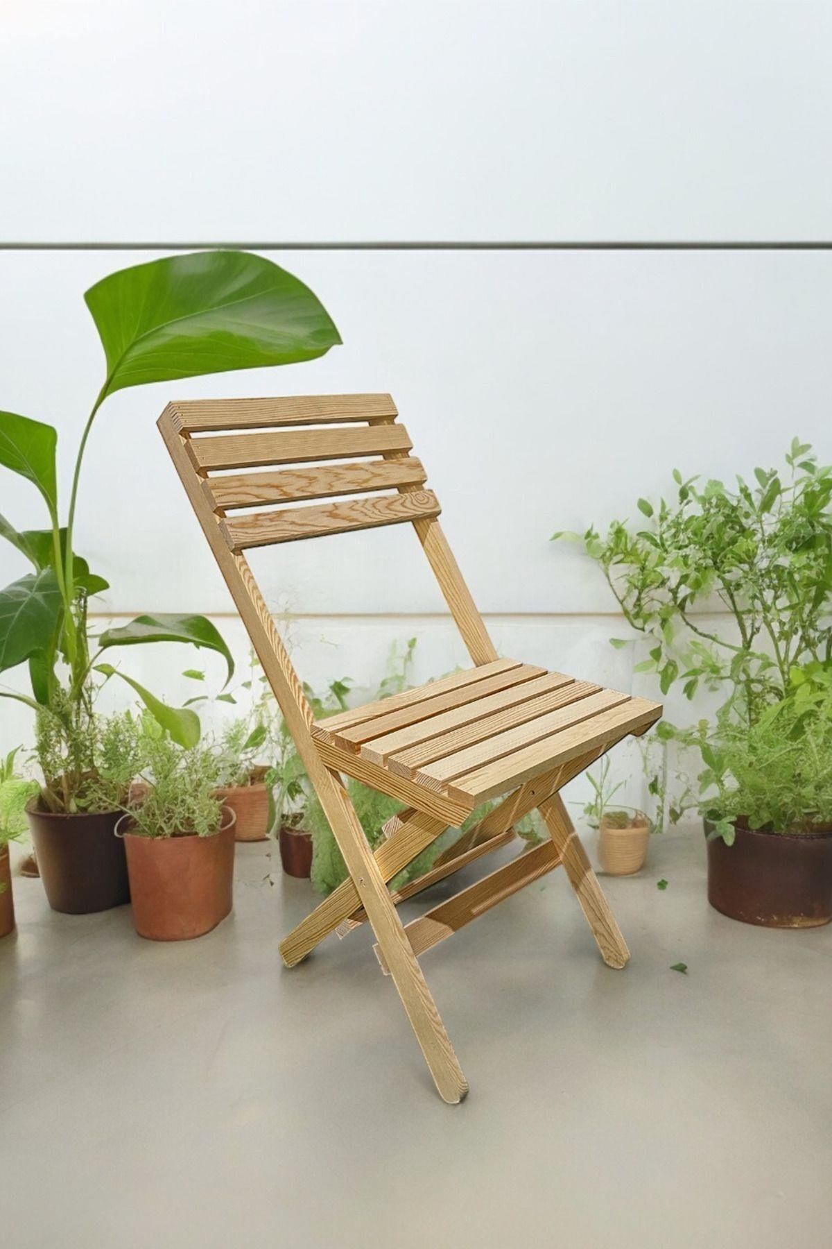 Ahşap Katlanır Sandalye Balkon Bahçe Mutfak Sandalyesi Naturel Mob241