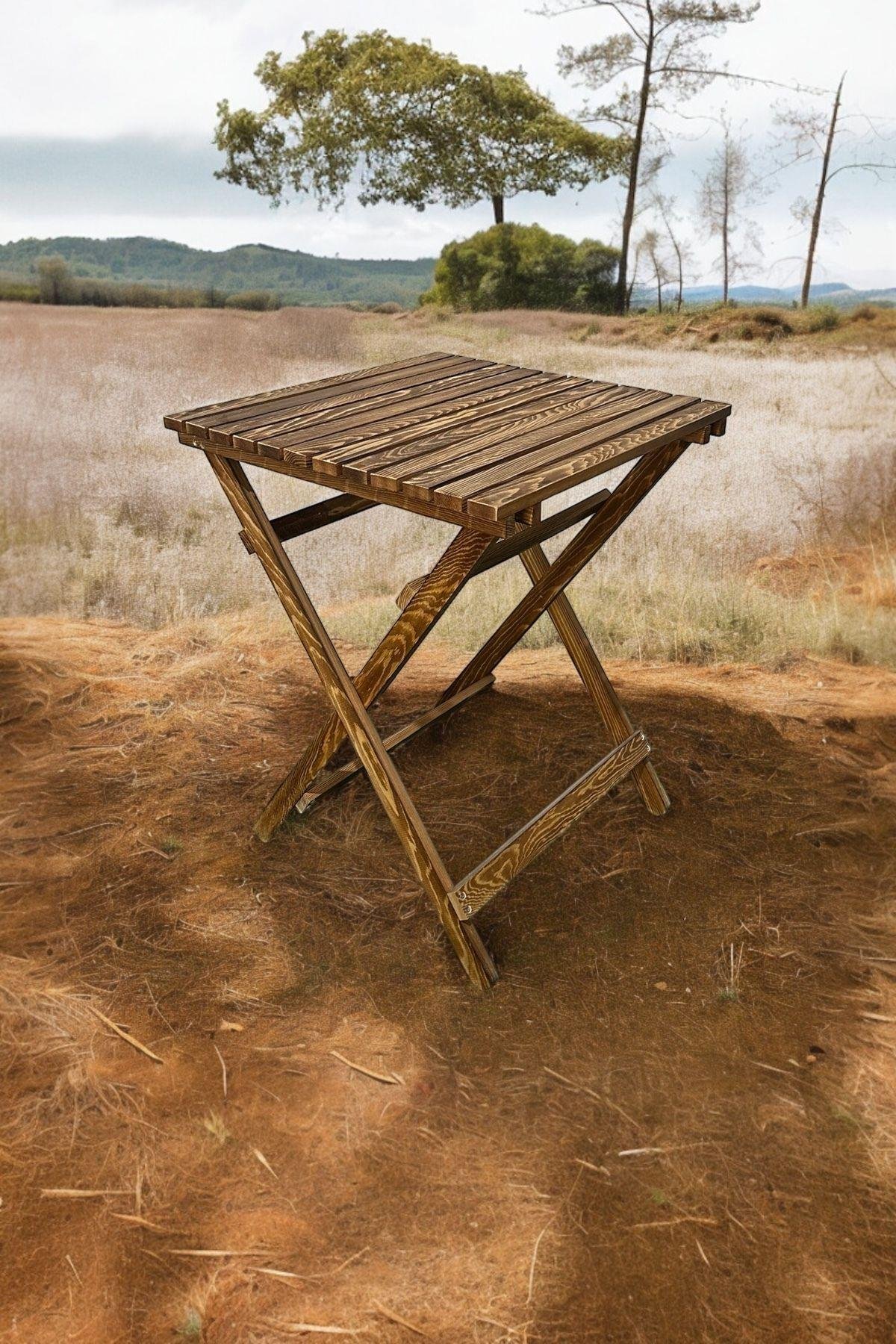 Ahşap Masa Bahçe Balkon Mutfak Teras Masası 50x50cm yakma mob242