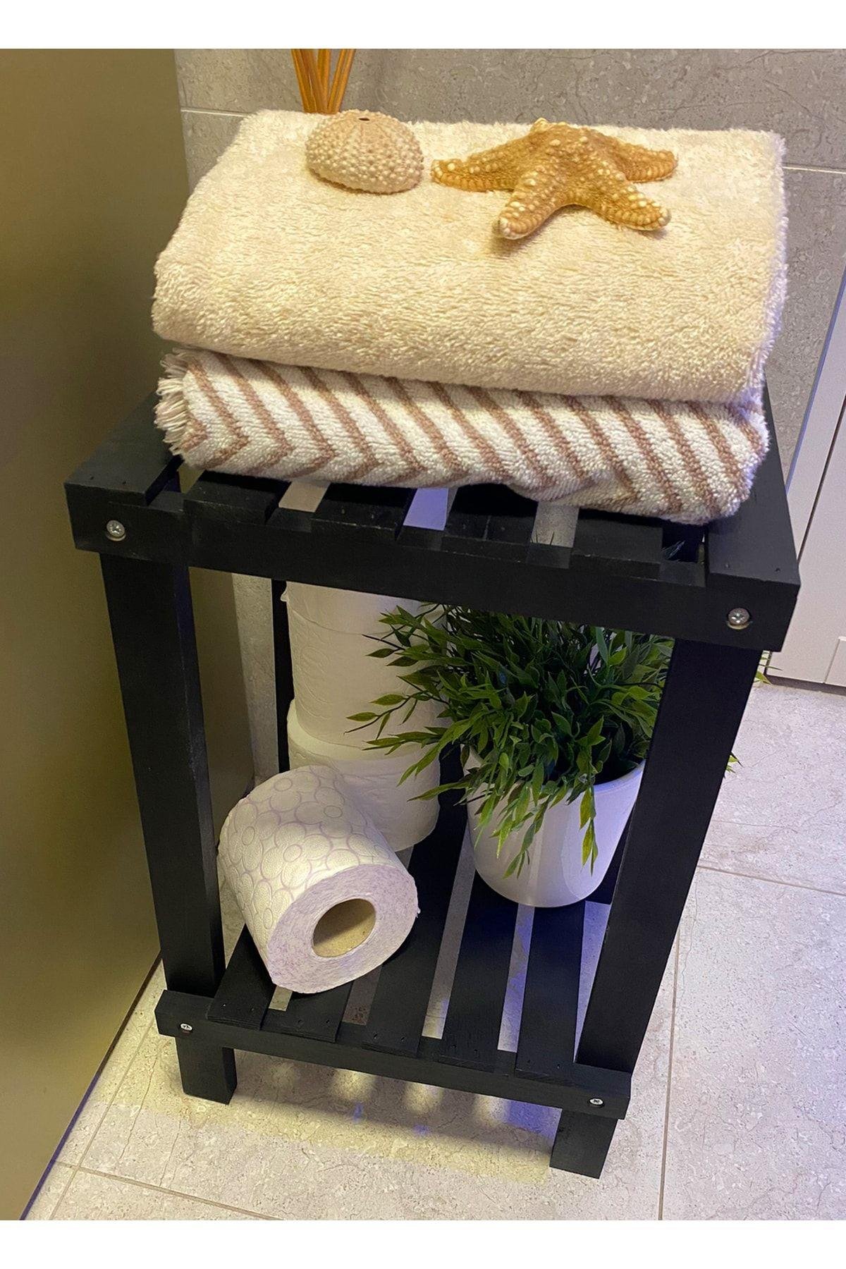 Siyah Premium Serisi Ahşap 2 Katlı Banyo Düzenleyici Çok Amaçlı Raf Banyo Organizeri Mob147