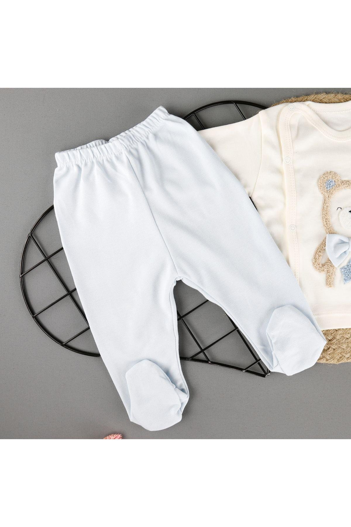 Pamuklu Ayıcık Nakışlı 3'Lü Unisex Zıbın Set