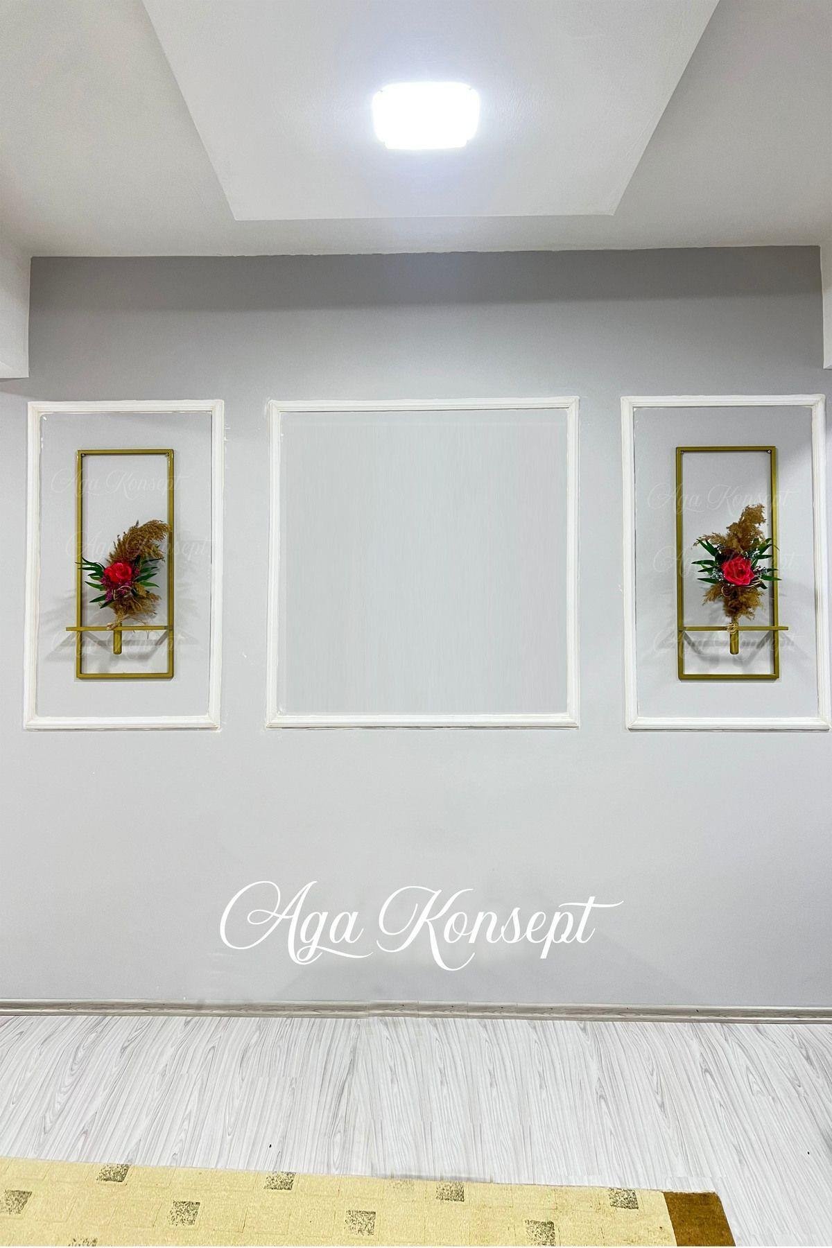 2'li Kare Çiçeklik 60 Gold Modern Duvar Dekorasyon Ürünü