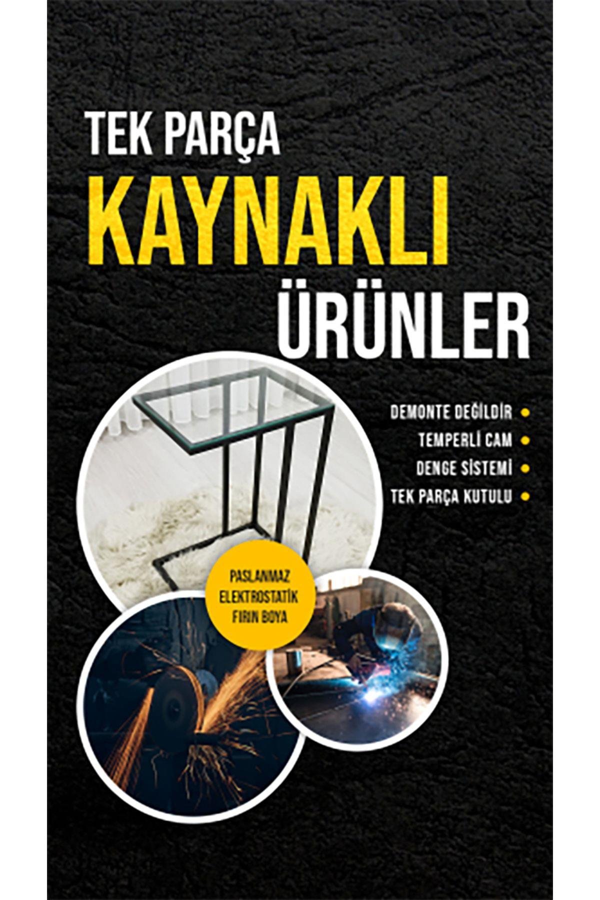 3'lü GOLD C Sehpa, SİYAH Camlı, Çok Amaçlı Metal Sehpa