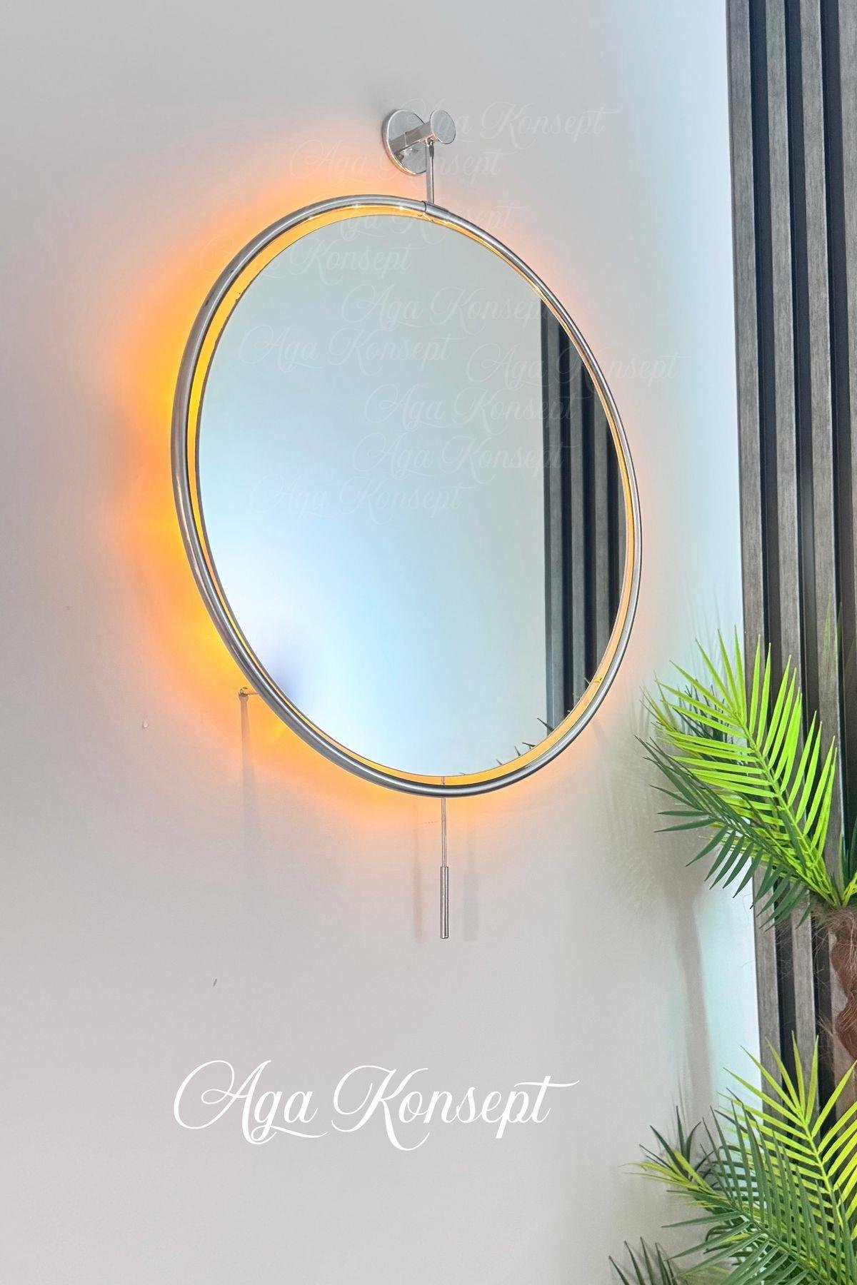 LED li İzmir Ayna KROM Rengi 60 cm Dekoratif Duvar Salon Mutfak Banyo Wc Ofis Makyaj Aynası