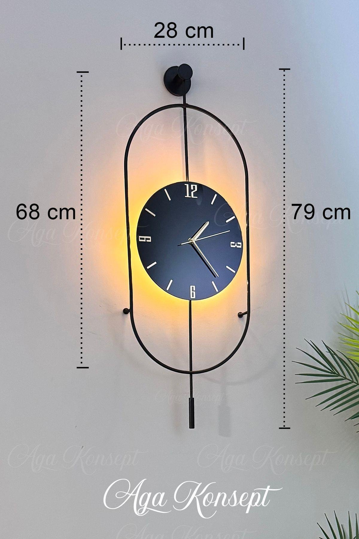 LED'li Nero Serenity Siyah Orta Boy Modern Dekoratif Metal Duvar Saati