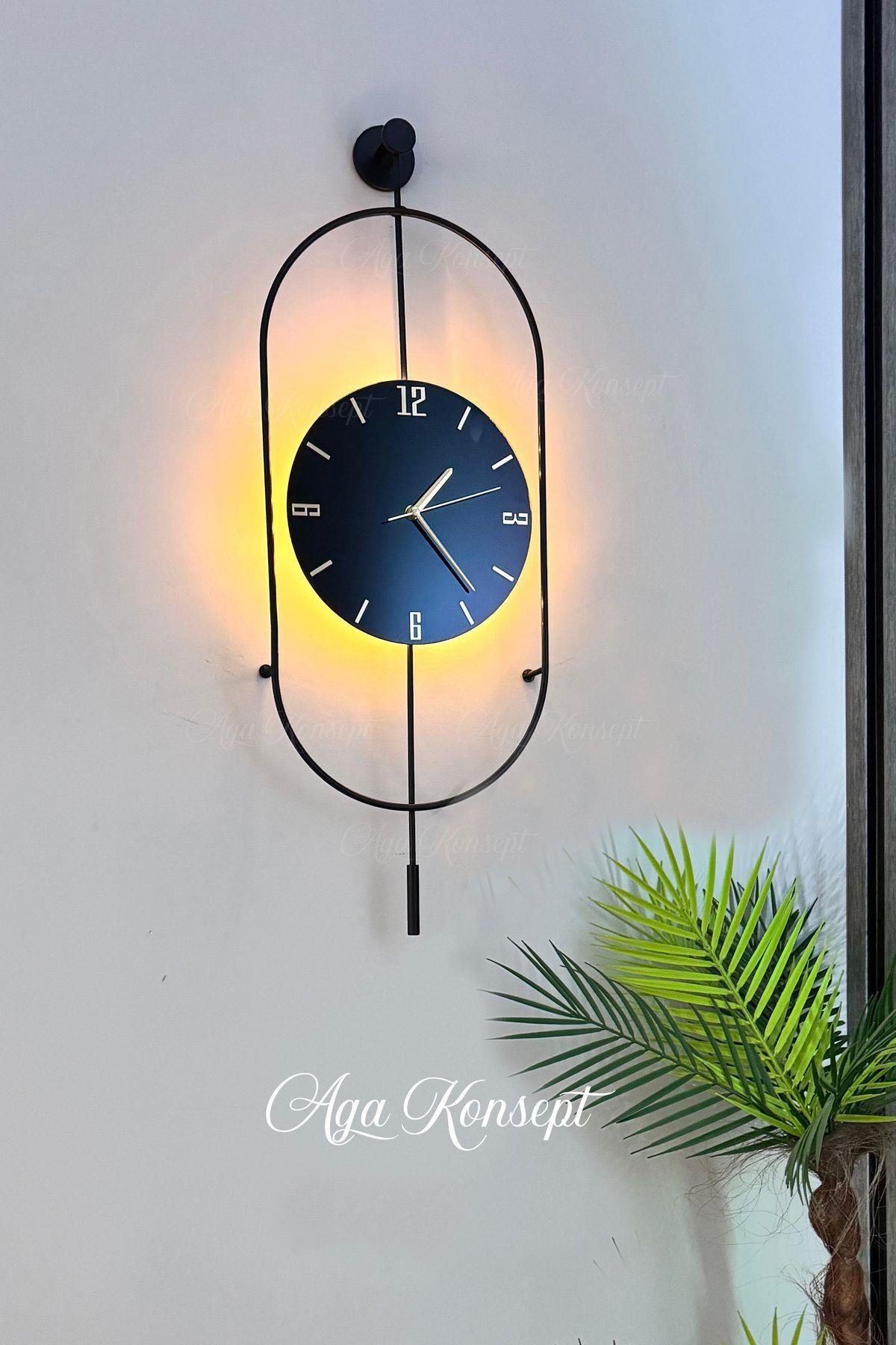 LED'li Nero Serenity Siyah Orta Boy Modern Dekoratif Metal Duvar Saati