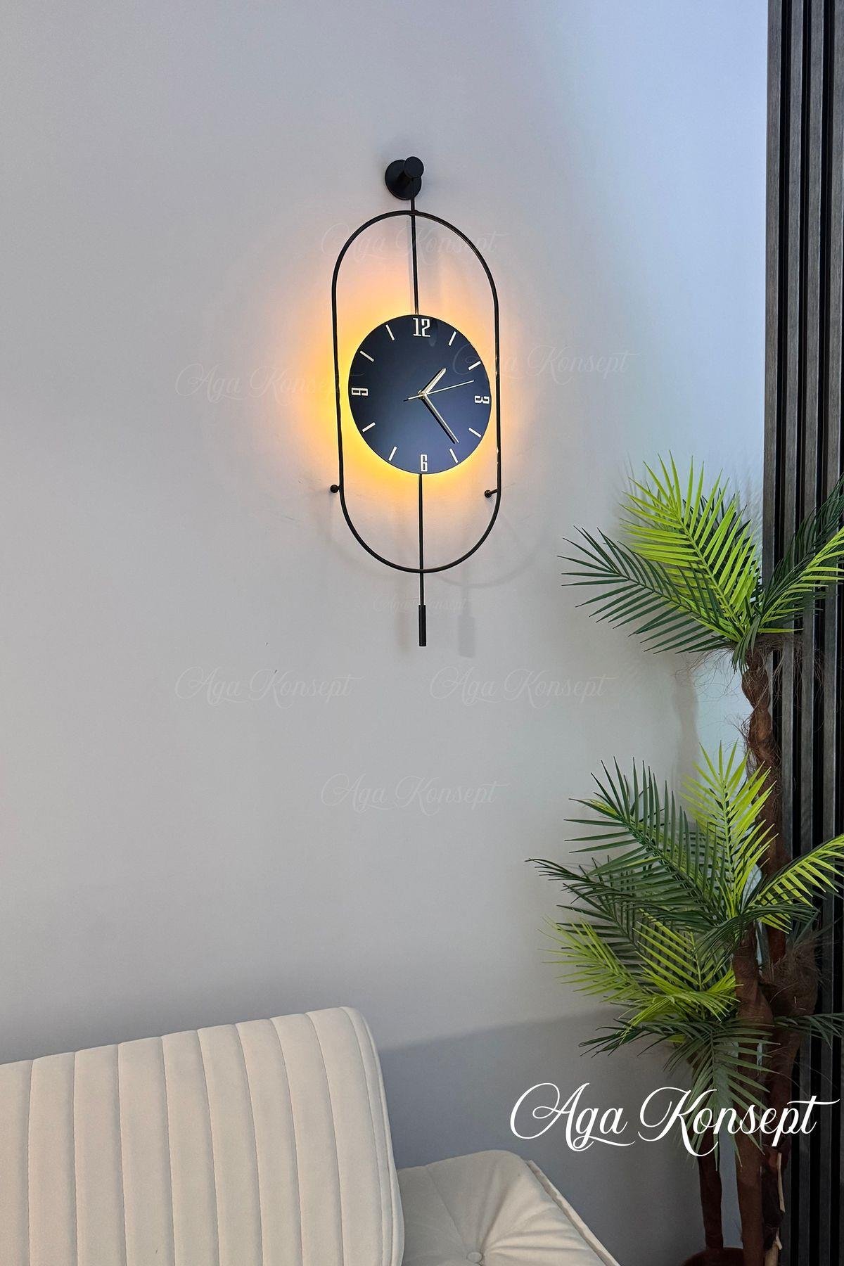 LED'li Nero Serenity Siyah Orta Boy Modern Dekoratif Metal Duvar Saati