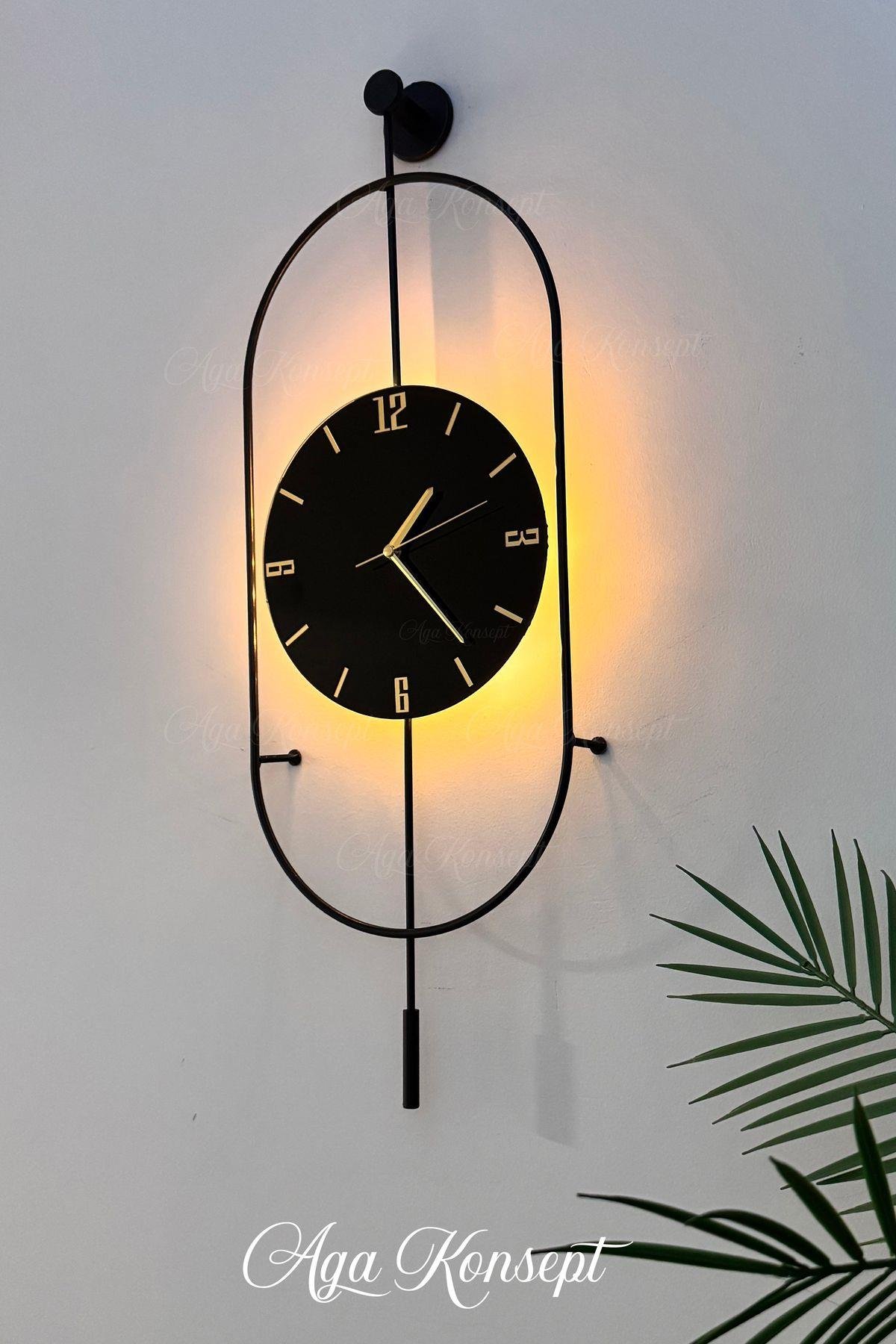 LED'li Nero Serenity Siyah Orta Boy Modern Dekoratif Metal Duvar Saati