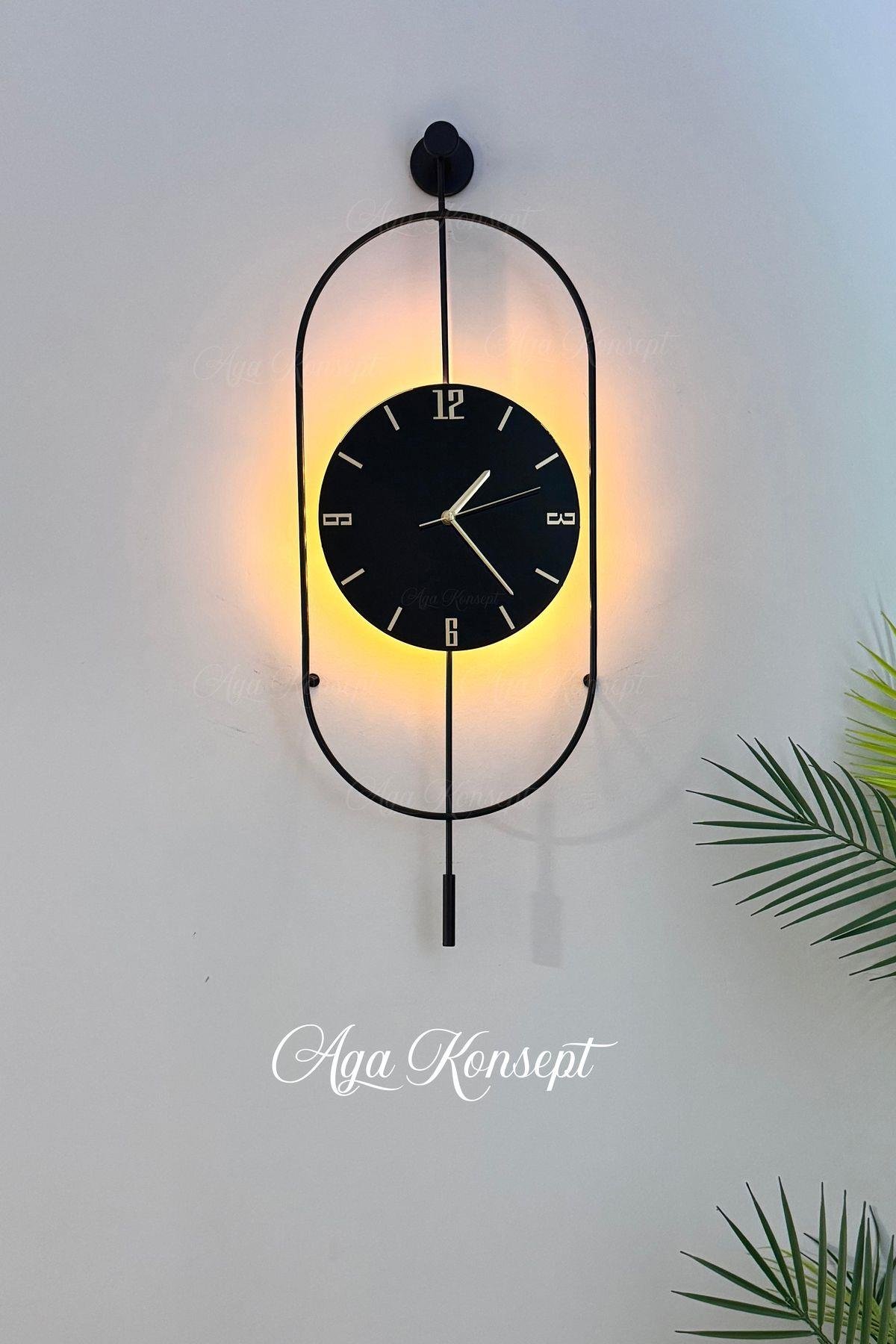LED'li Nero Serenity Siyah Orta Boy Modern Dekoratif Metal Duvar Saati
