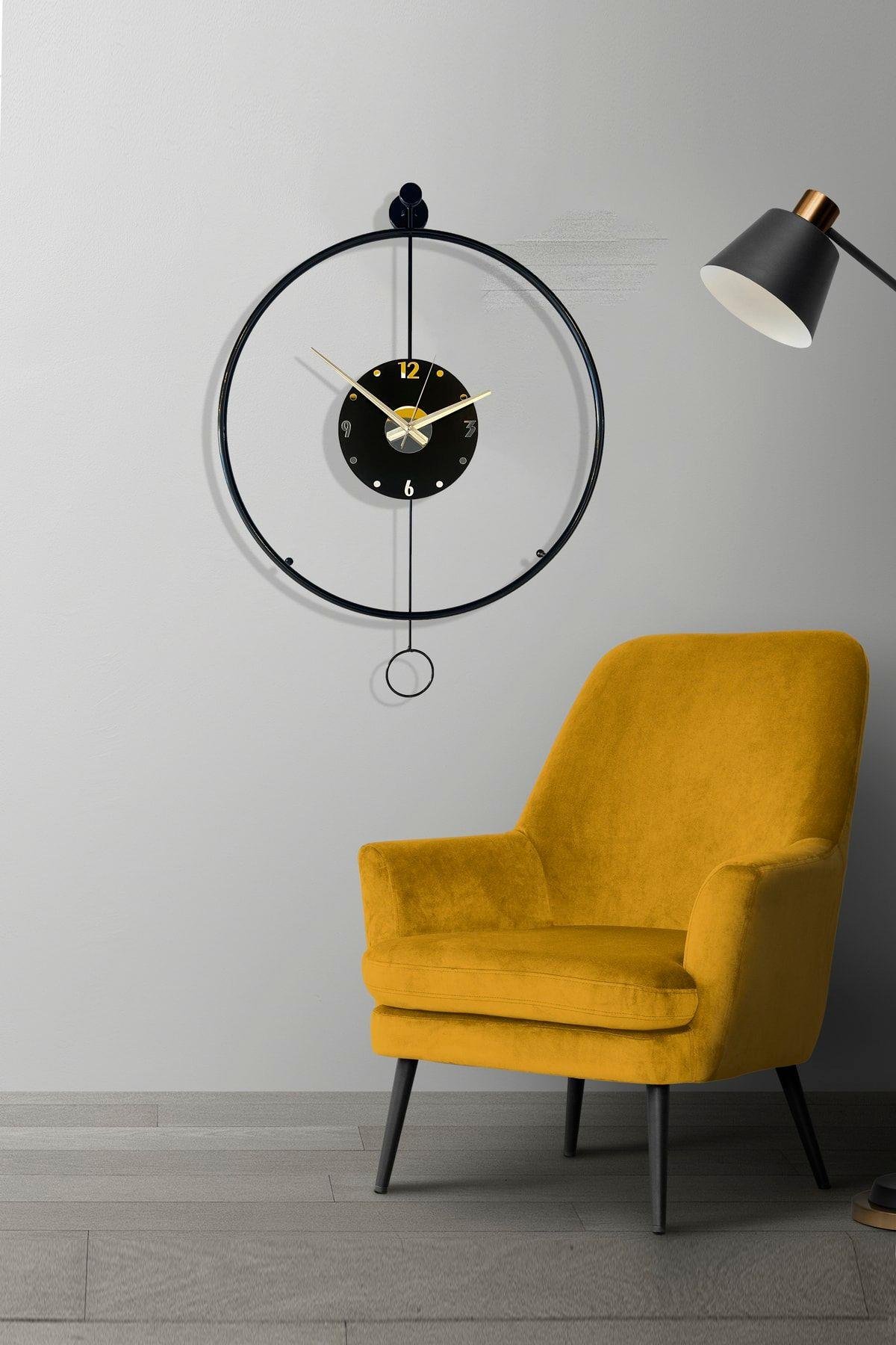 Orbit Black 60 Cm, Modern Dekoratif Metal Duvar Saati