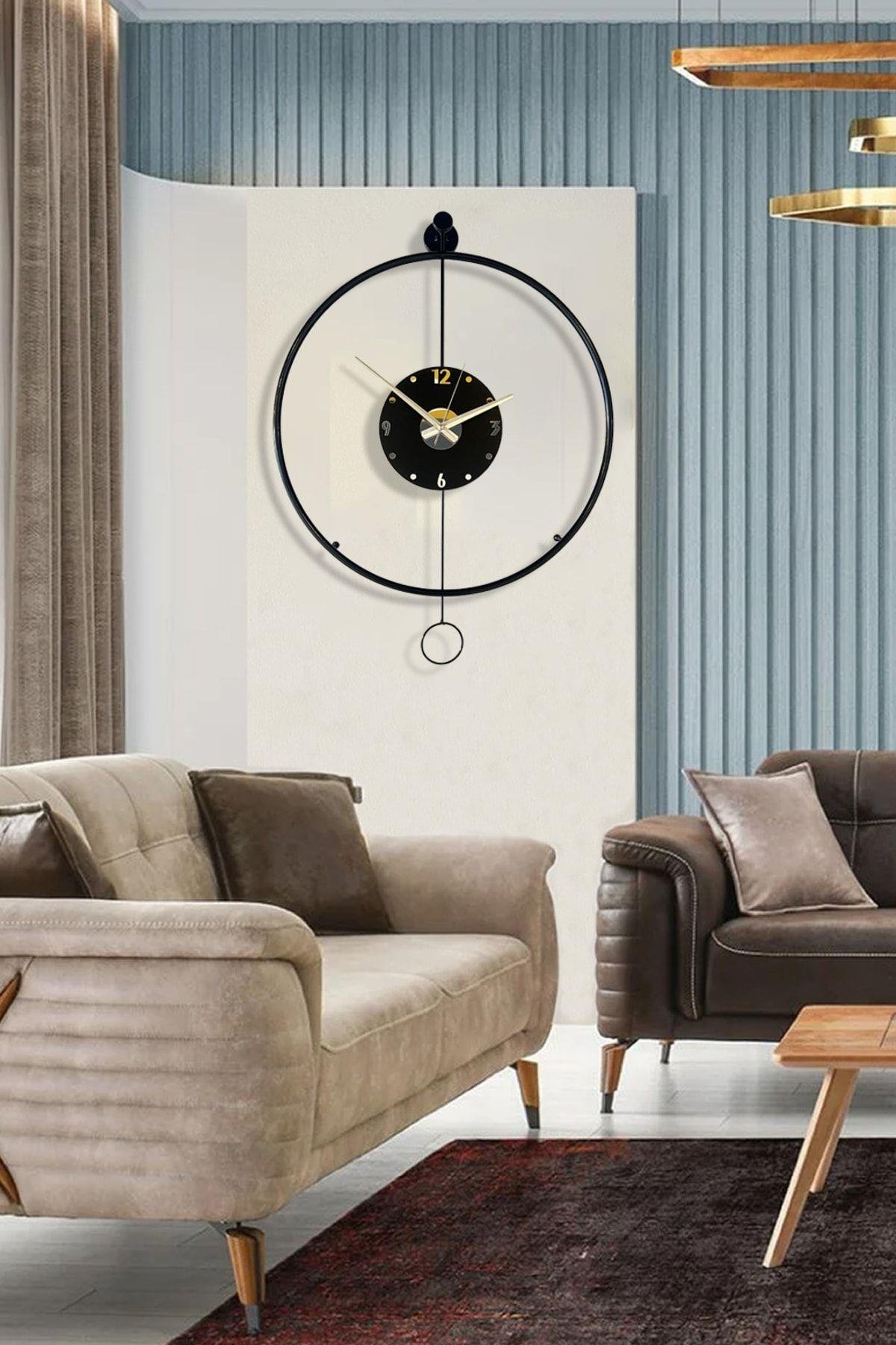 Orbit Black 60 Cm, Modern Dekoratif Metal Duvar Saati