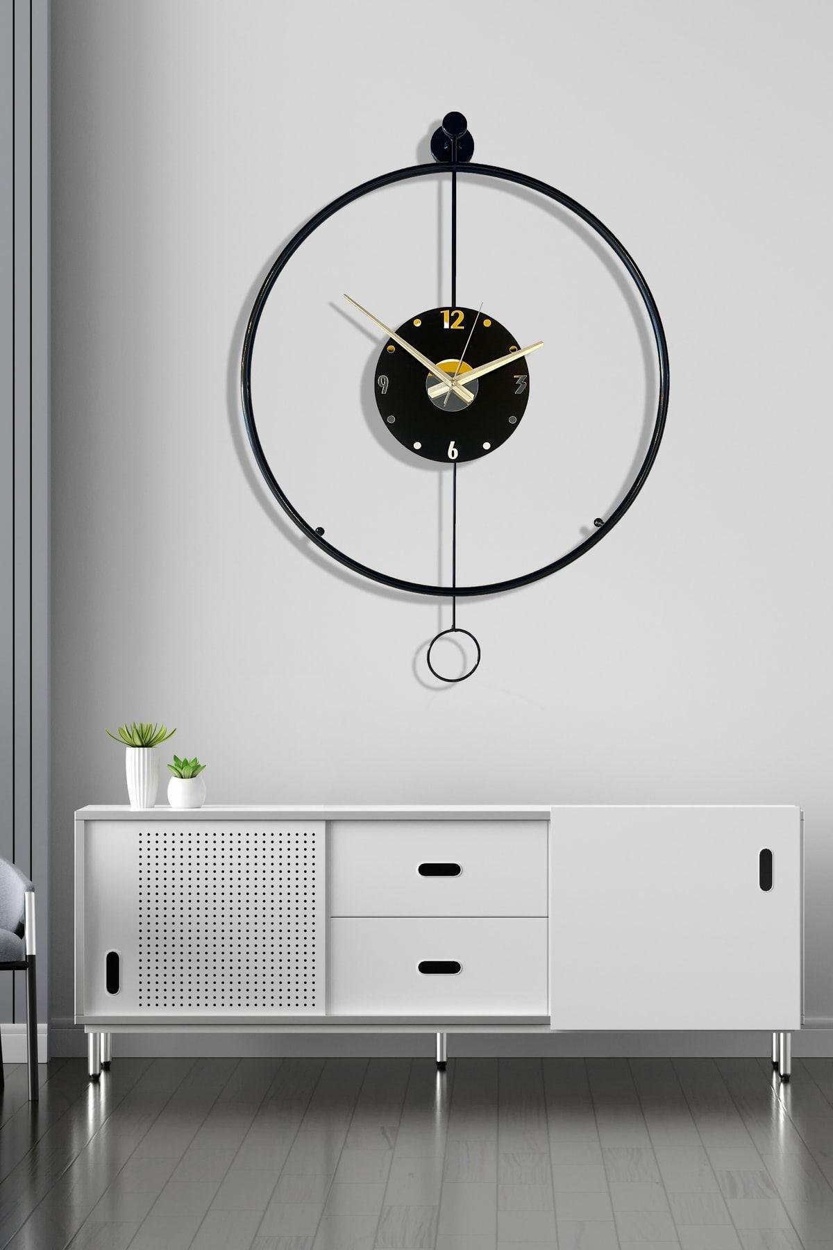 Orbit Black 60 Cm, Modern Dekoratif Metal Duvar Saati