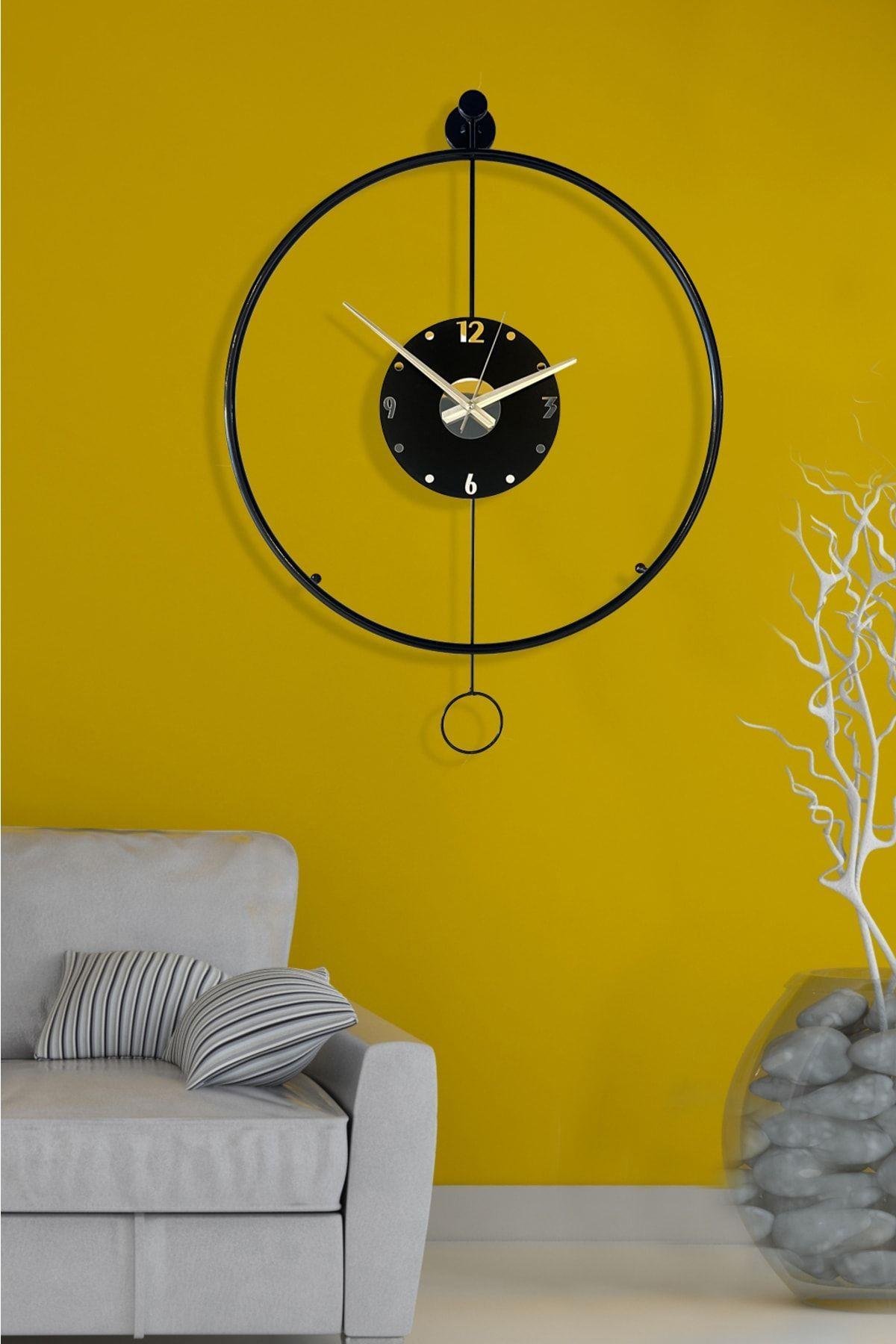 Orbit Black 60 Cm, Modern Dekoratif Metal Duvar Saati