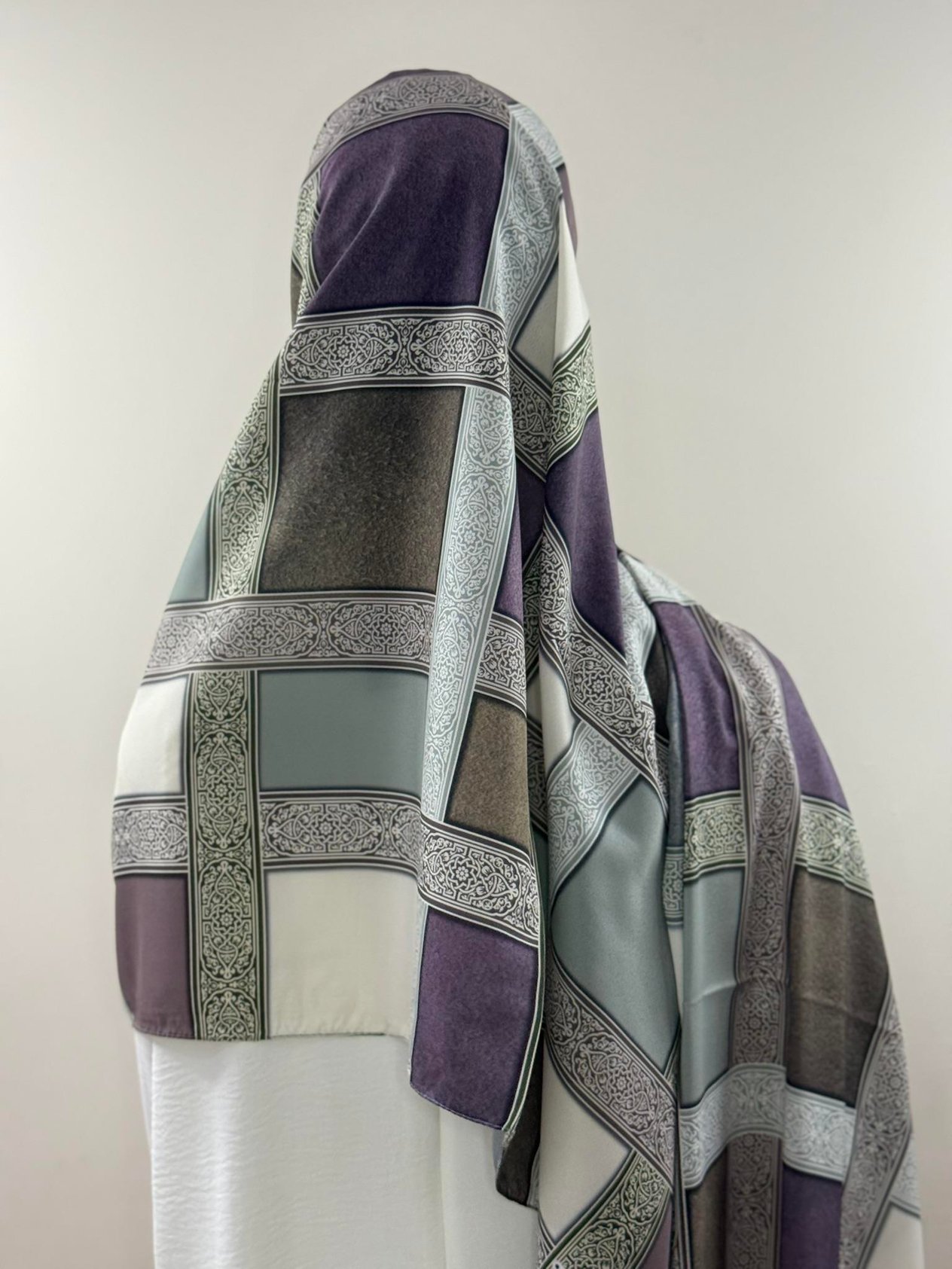 Levidor | Pastel Yeşil Lila Geometrik Desenli Şal