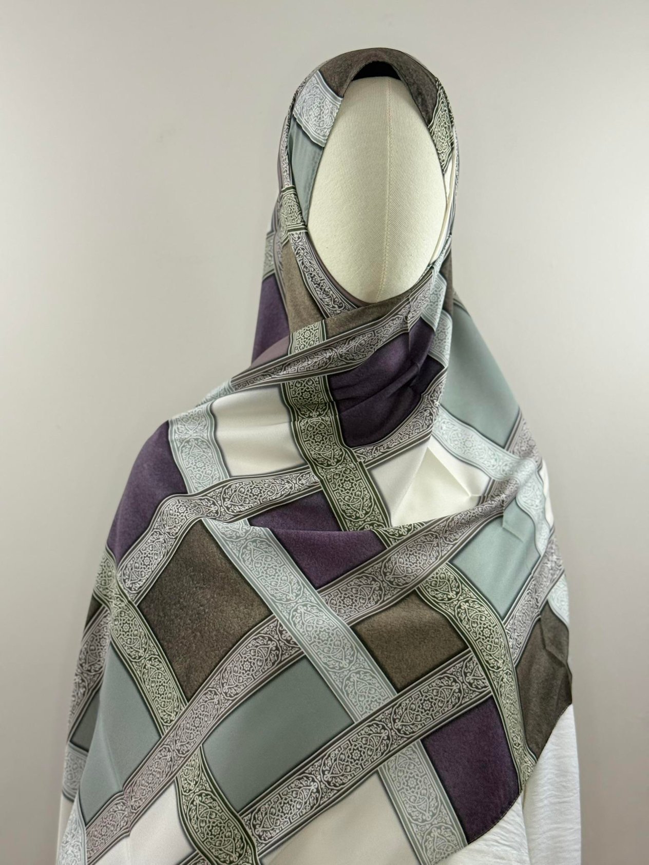 Levidor | Pastel Yeşil Lila Geometrik Desenli Şal