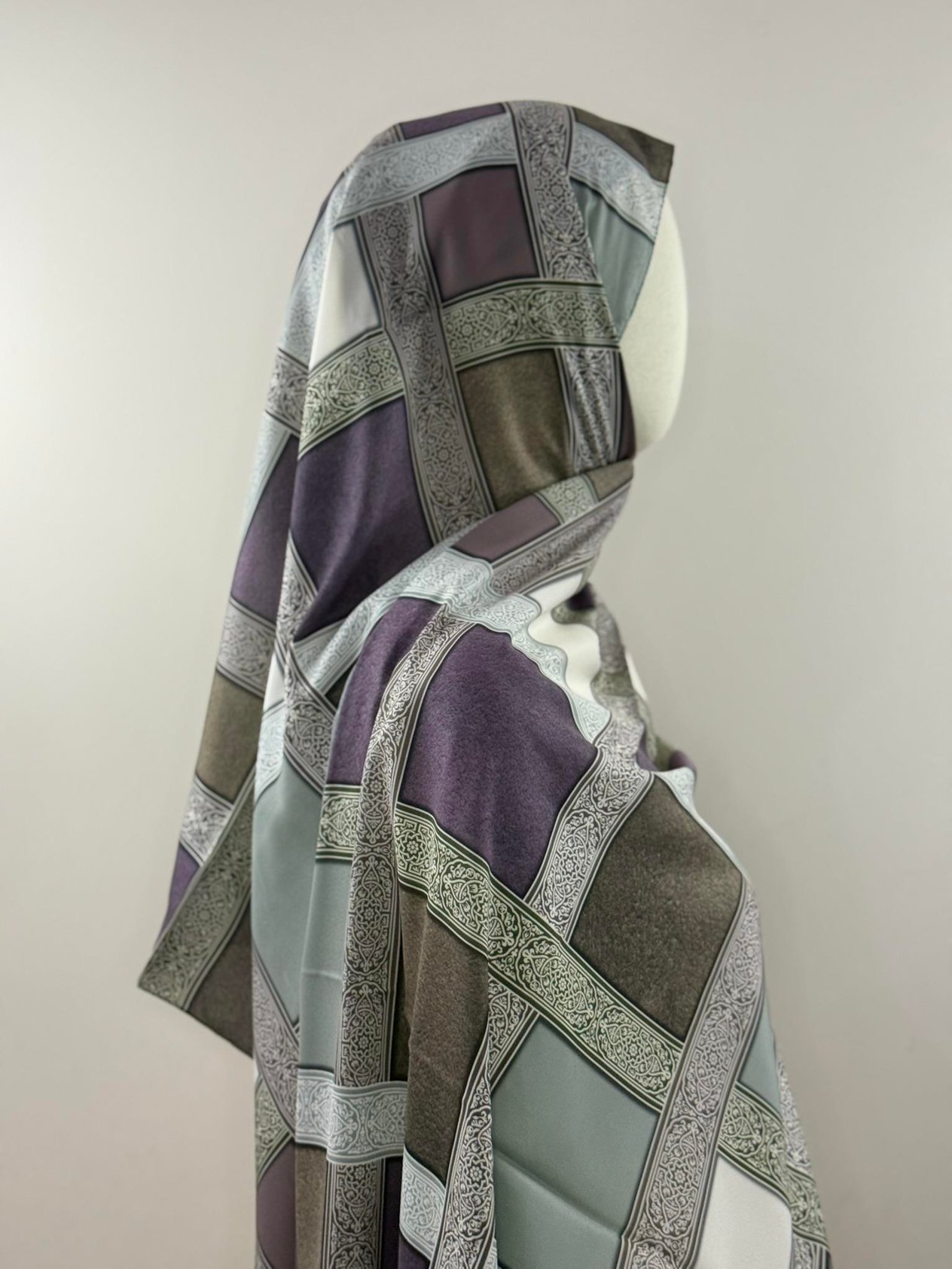 Levidor | Pastel Yeşil Lila Geometrik Desenli Şal