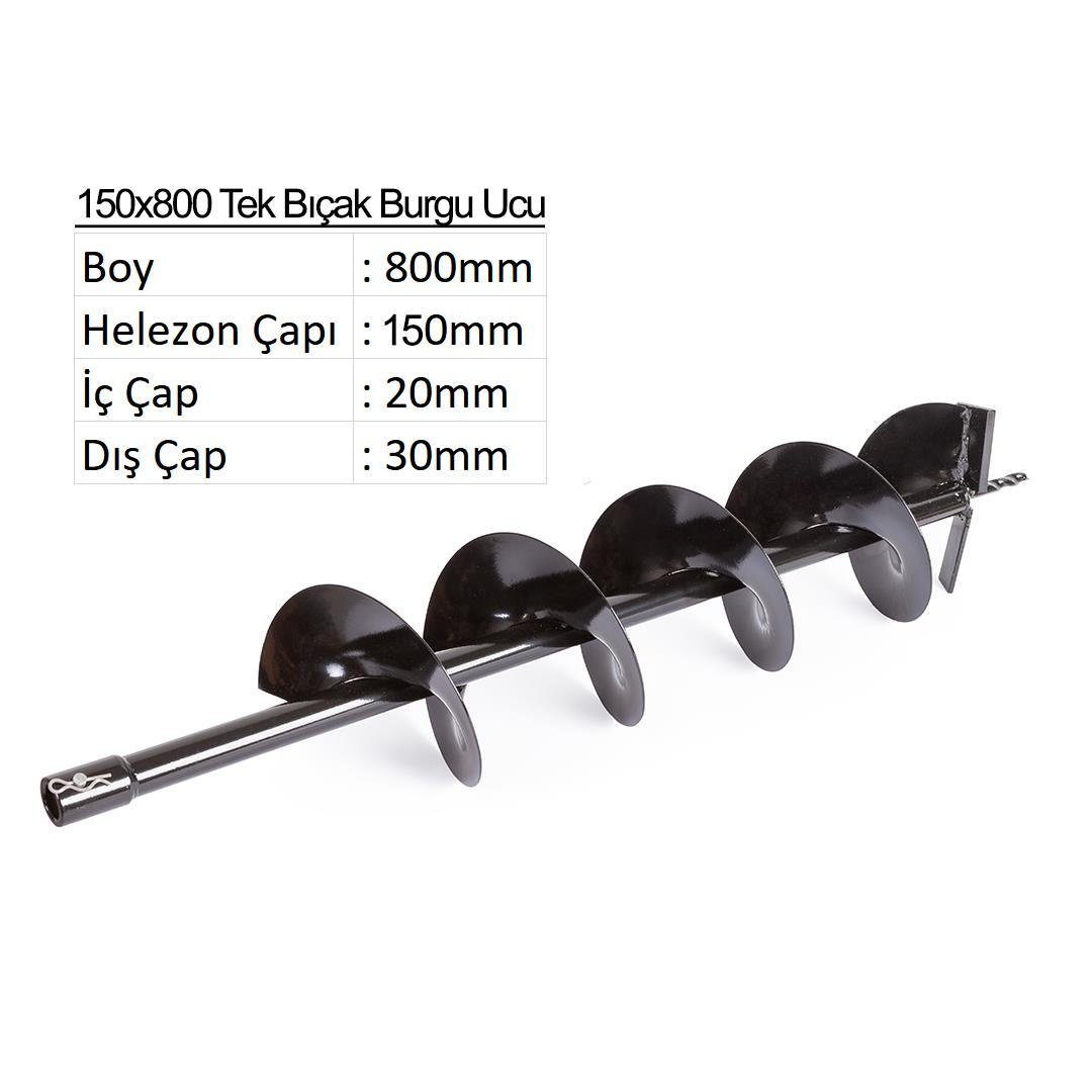 15 cm Tek Bıçak Toprak Burgu Ucu YP-TB-150X800