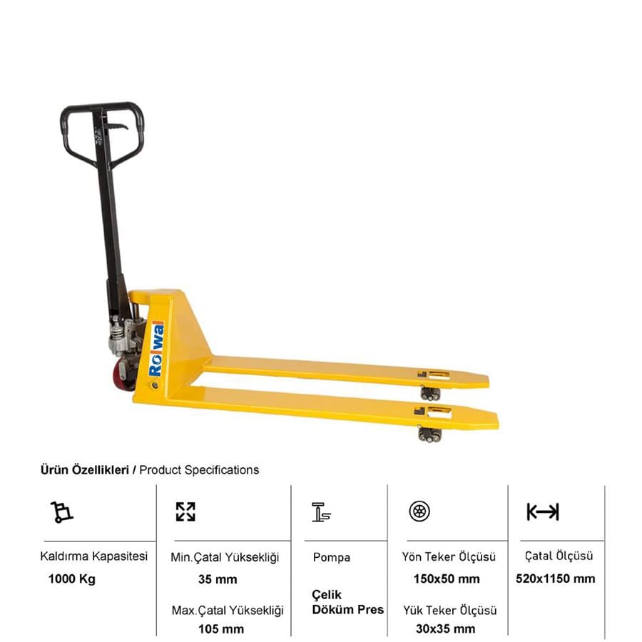 Rolwal 1 Ton İnce Çatal Manuel Transpalet FP-TR-BFL-10-P-115