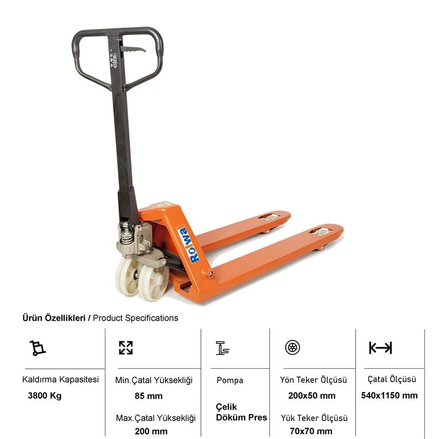 Rolwal 3.8 Ton Döküm Pompa Transpalet FP-TR-38-B