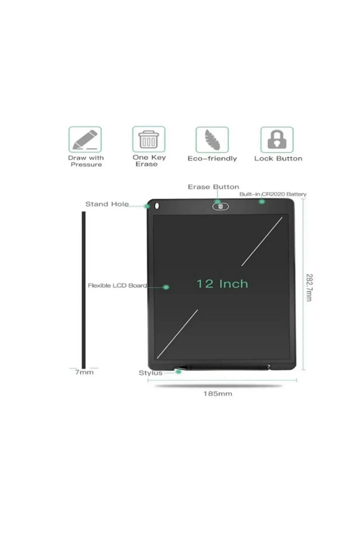 12 Inc Renkli Lcd Grafik Dijital Kalemli Çizim Tableti Yazı Tahta Not Yazma Eğitim Tableti Kırmızı