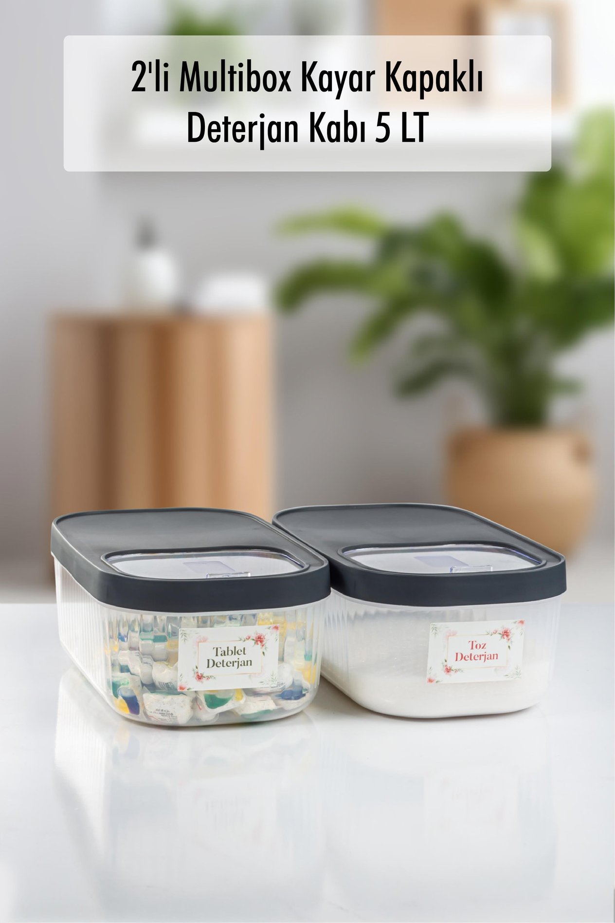 2'Li 5 LT Multibox Kayar Kapaklı Saklama Kabı & Erzak Kabı & Toz Ve Tablet Deterjan Kutusu ( ETİKET HEDİYELİ )
