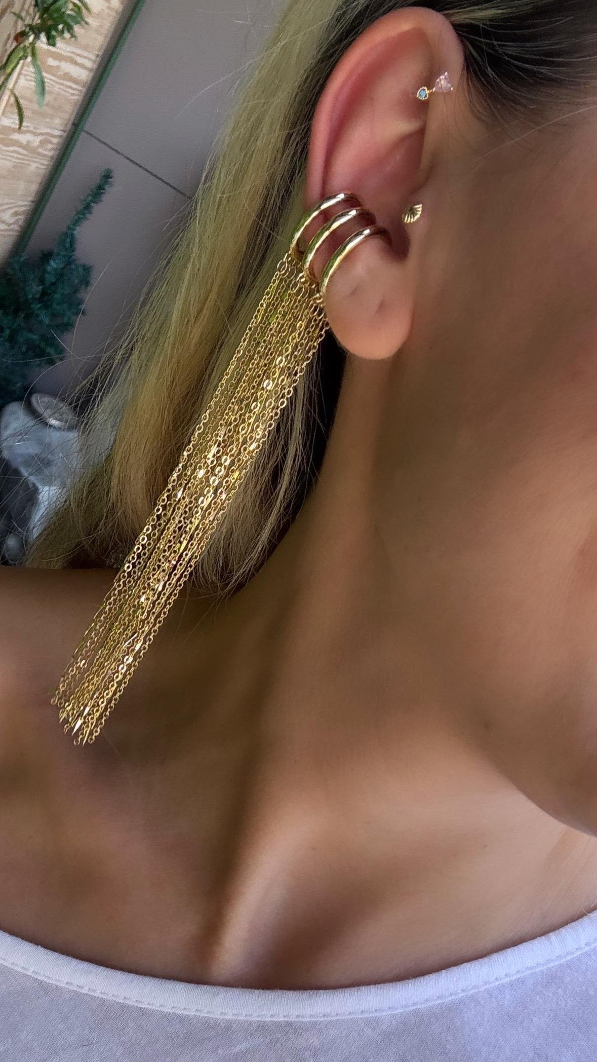  Gold Uzun Zincirli Kıkırdak Küpe