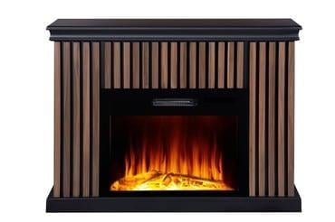 70'LİK CEVİZ LAMBRİ DESENLİ KAPLAMALI ELEKTRİKLİ ŞÖMİNE