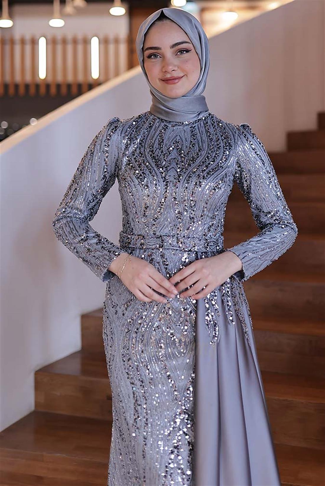 Pınar Şems Hayrunisa Abiye Gri