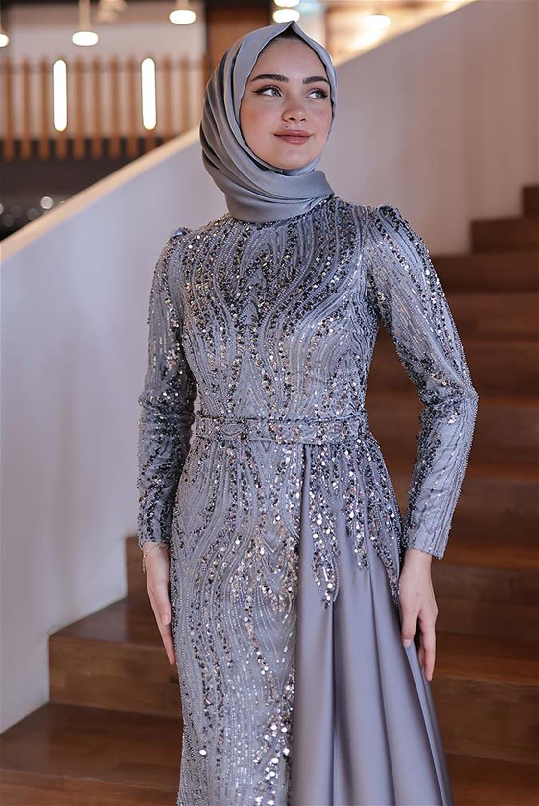 Pınar Şems Hayrunisa Abiye Gri
