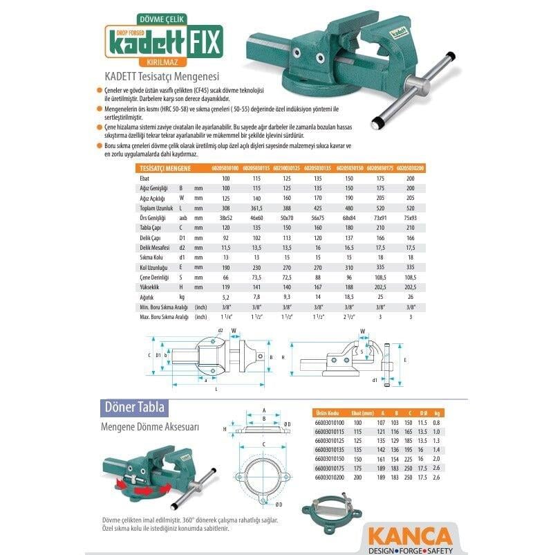 Kanca Kadett Tesisatçı Mengenesi 100 mm