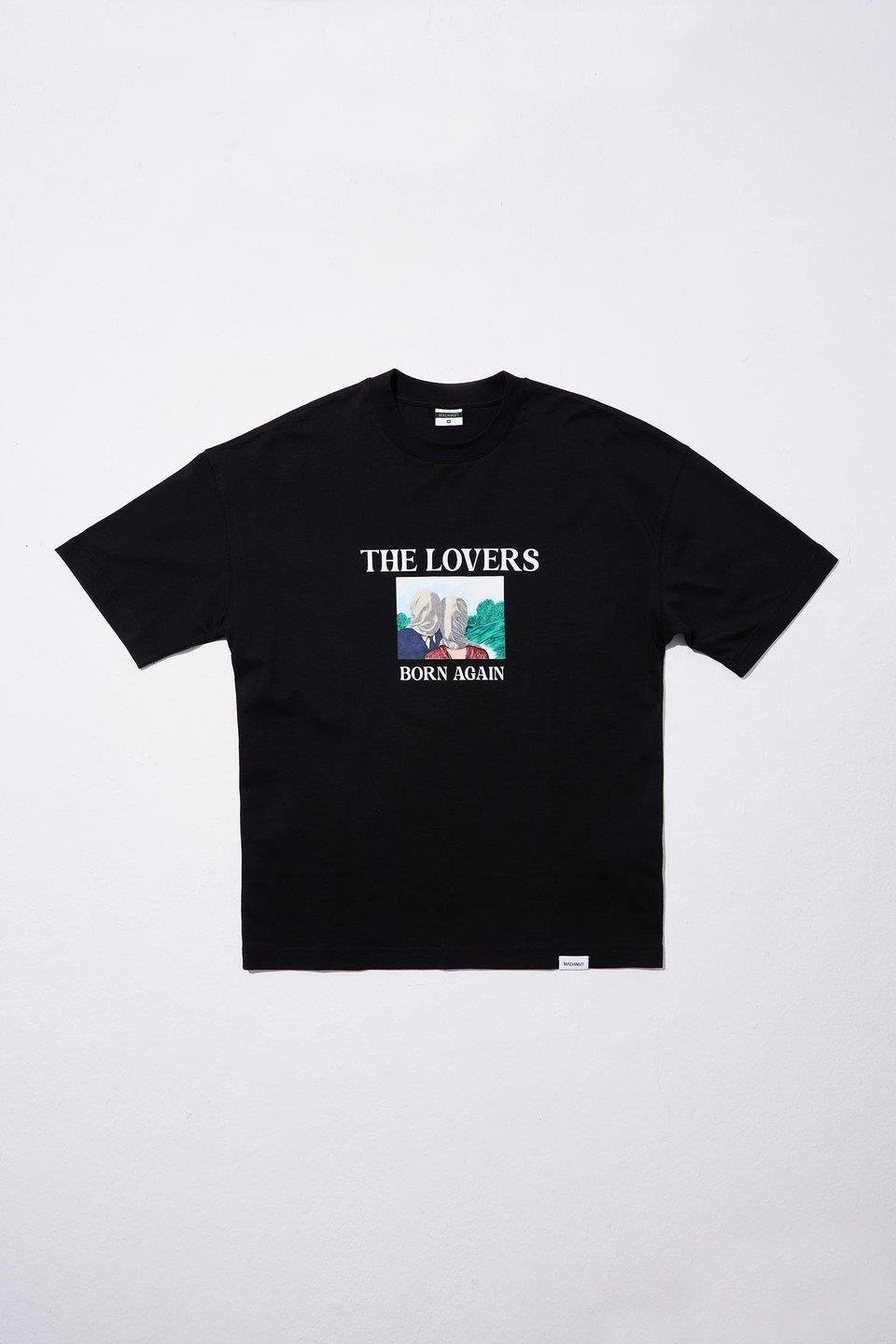 Erkek The Lovers Baskılı Oversize Siyah Tişört