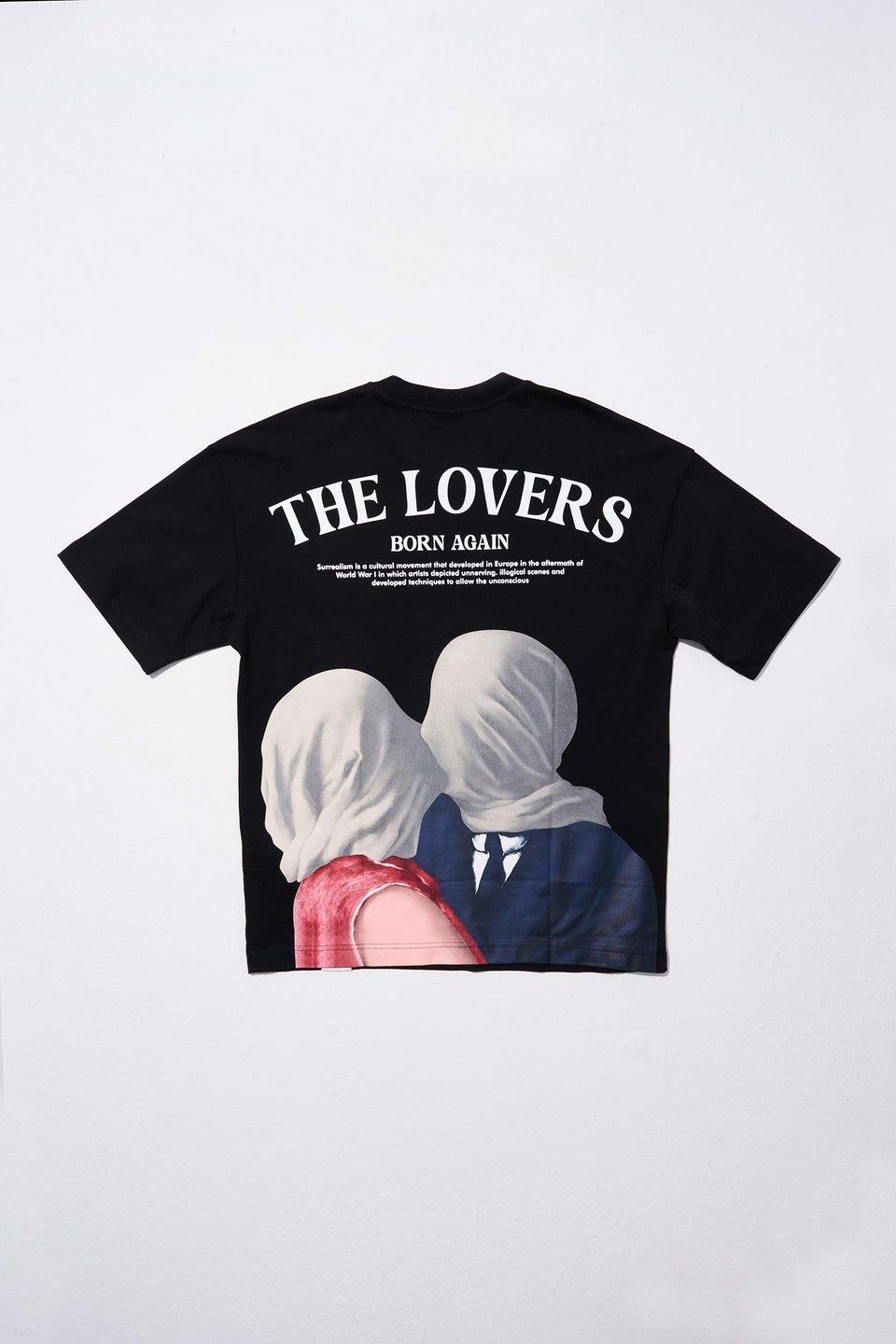 Erkek The Lovers Baskılı Oversize Siyah Tişört