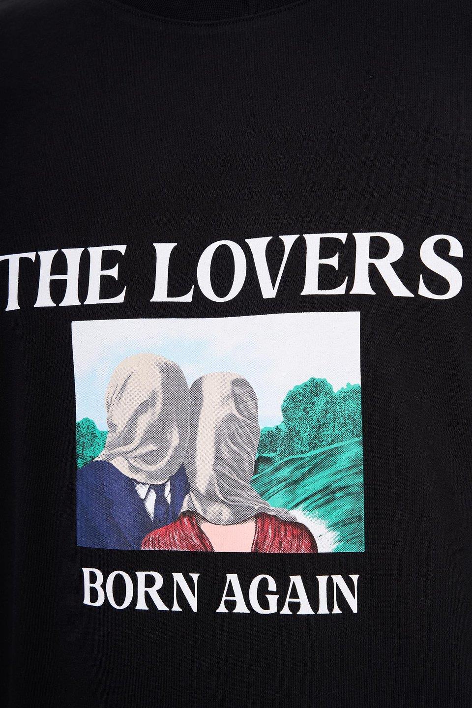 Erkek The Lovers Baskılı Oversize Siyah Tişört