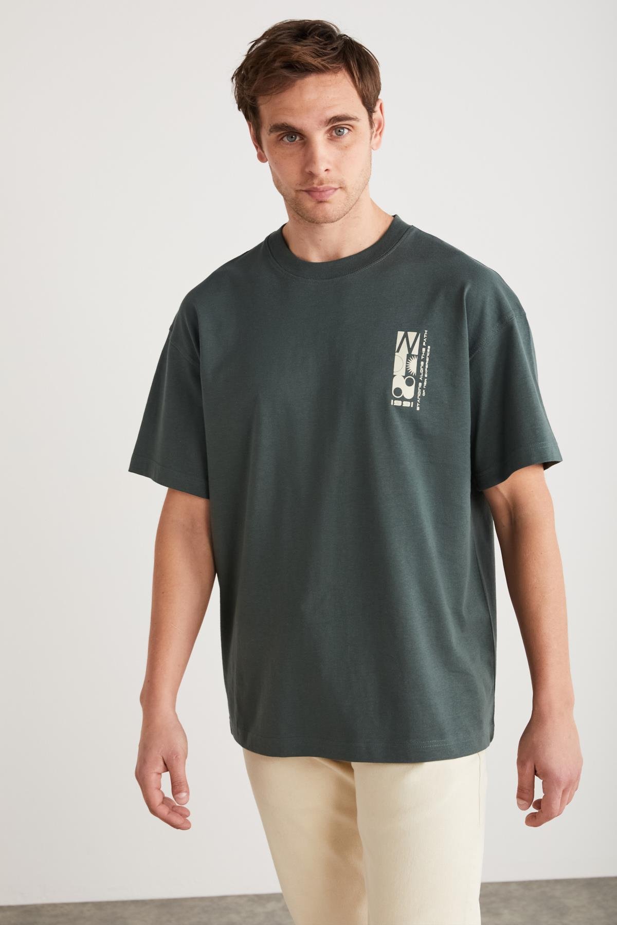 ANTONIO Basic Oversize Yeşil Tekli T-Shirt