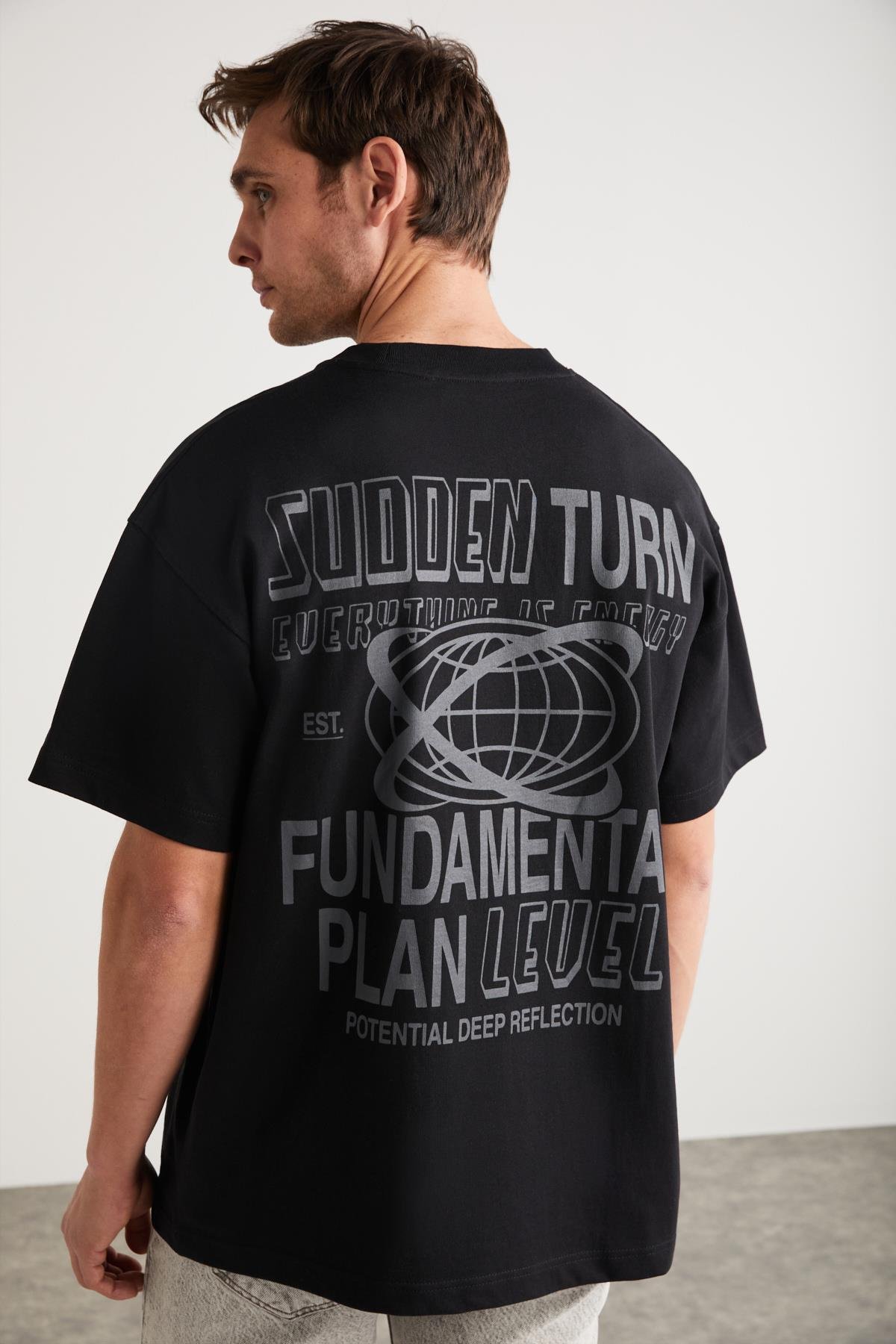APOLO Basic Oversize Siyah Tekli T-Shirt