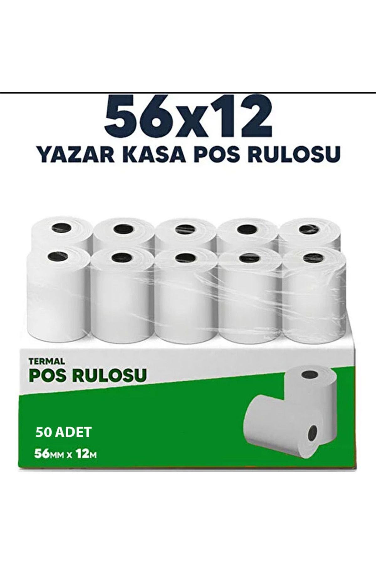 50 ADET Termal Pos ve Adisyon Rulosu, Termal Yazıcı Kağıdı, Termal Bilgi Fişi 56 Mm X 12 Mt
