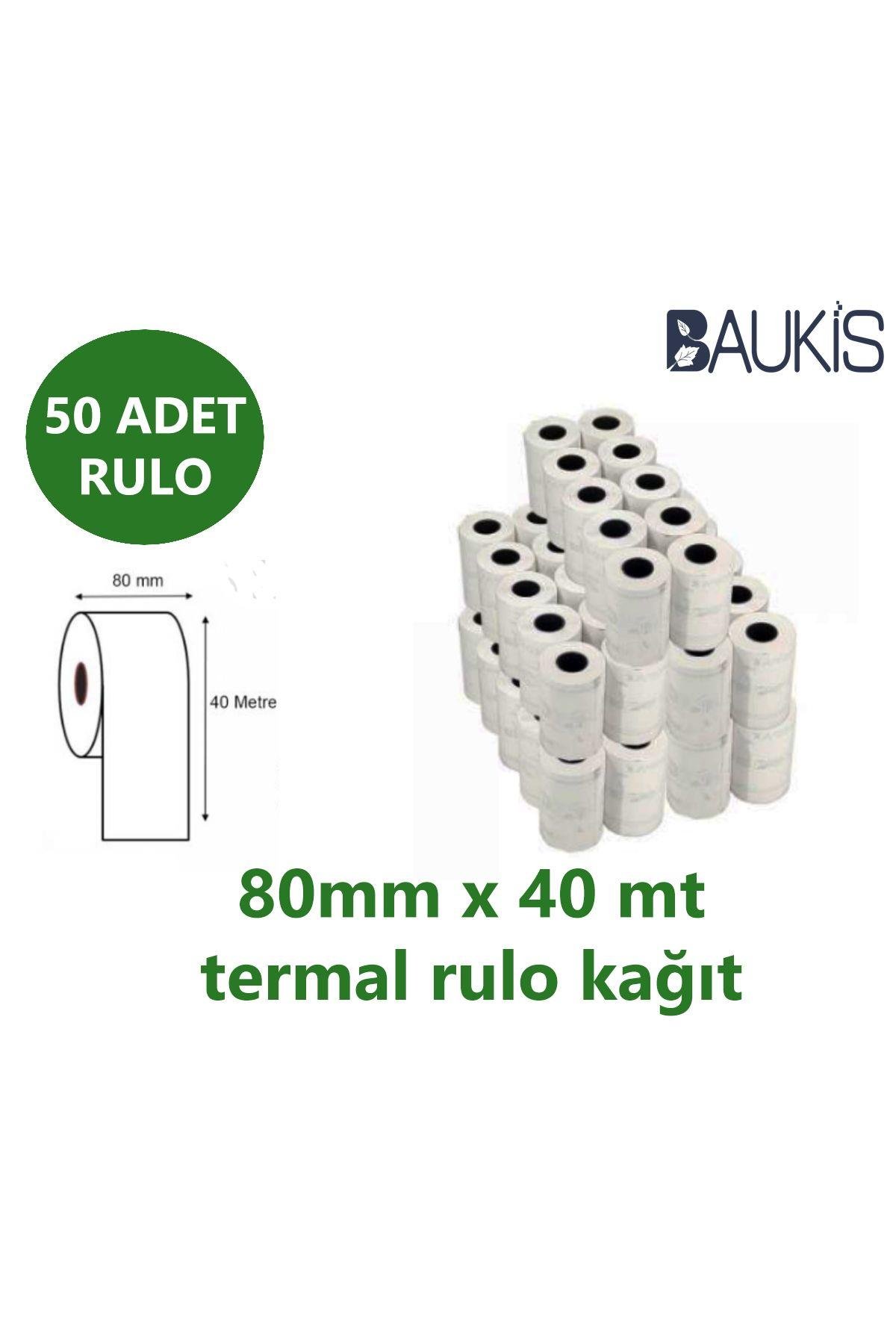 50 ADET Termal Pos ve Adisyon Rulosu, Termal Yazıcı Kağıdı, Termal Bilgi Fişi 80 Mm X 40 Mt