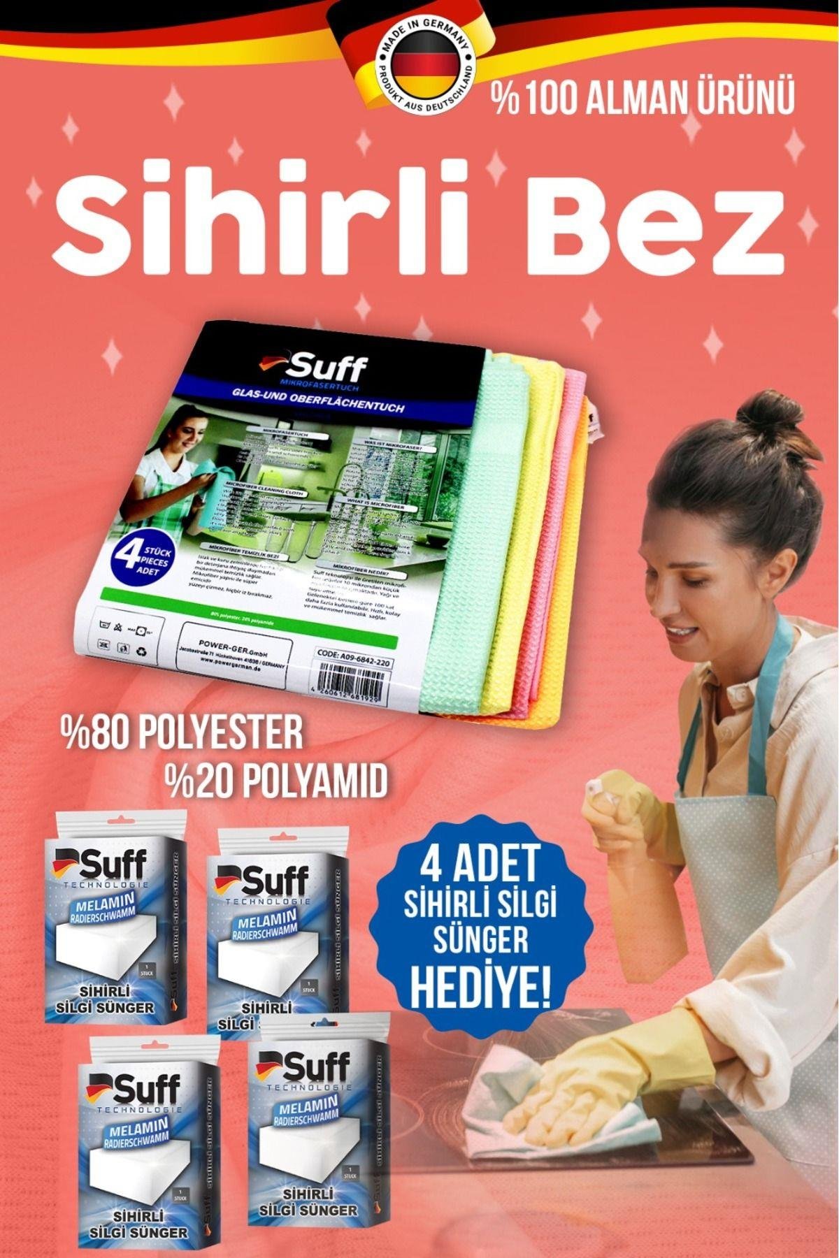 Suff Sihirli Mikrofiber Temizlik Bezi 4 Adet (4 ADET SİHİRLİ SÜNGER HEDİYE) Almanya'dan Ithal