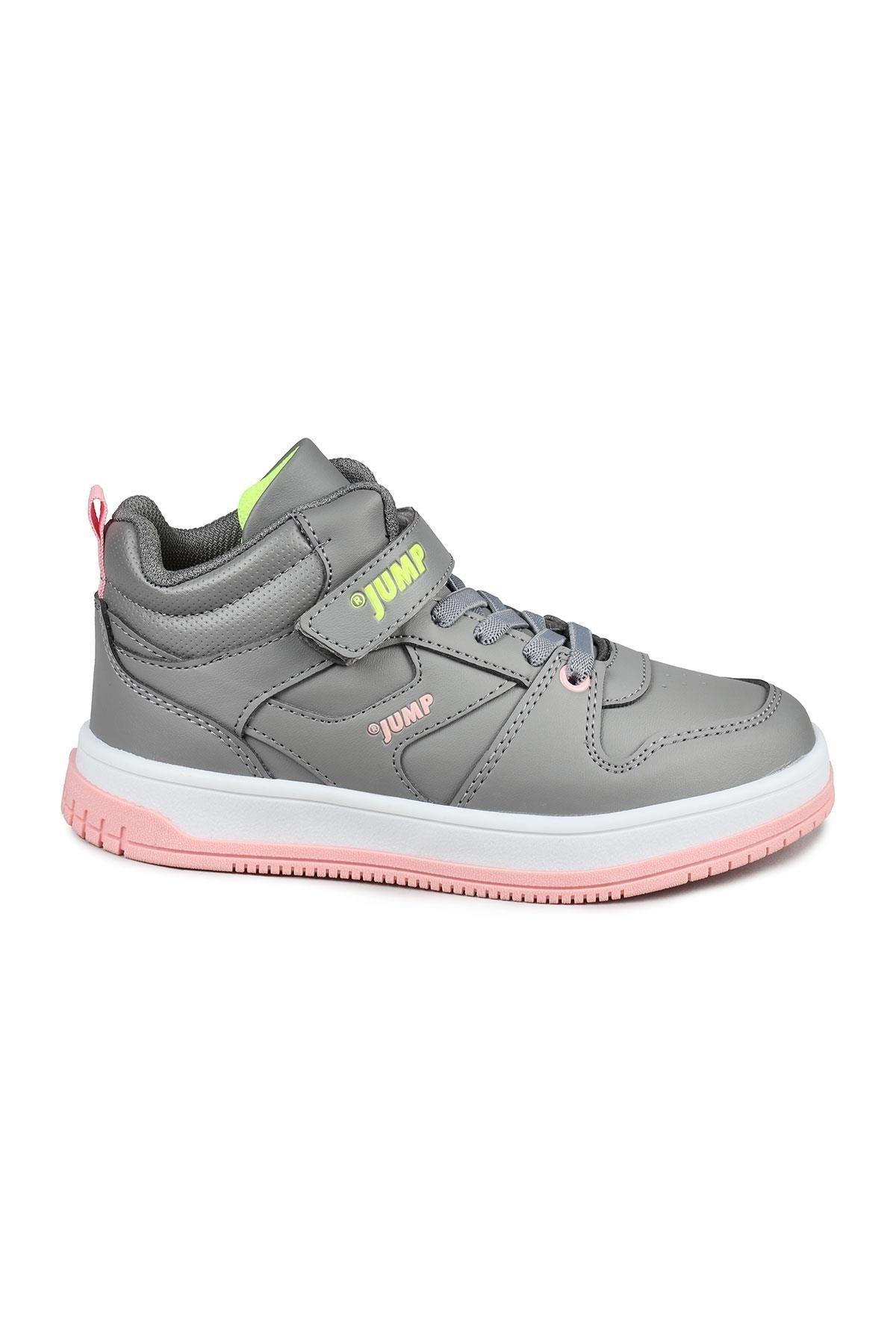 27758 Cırtlı Yüksek Bilekli Gri - Somon Pembe Kız Çocuk Sneaker Günlük Spor Ayakkabı