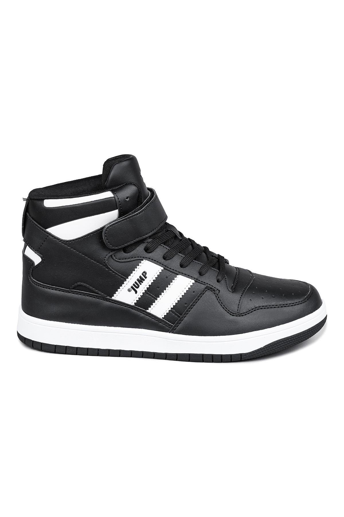 28504 Yüksek Bilekli Siyah - Beyaz Erkek Sneaker Günlük Spor Ayakkabı