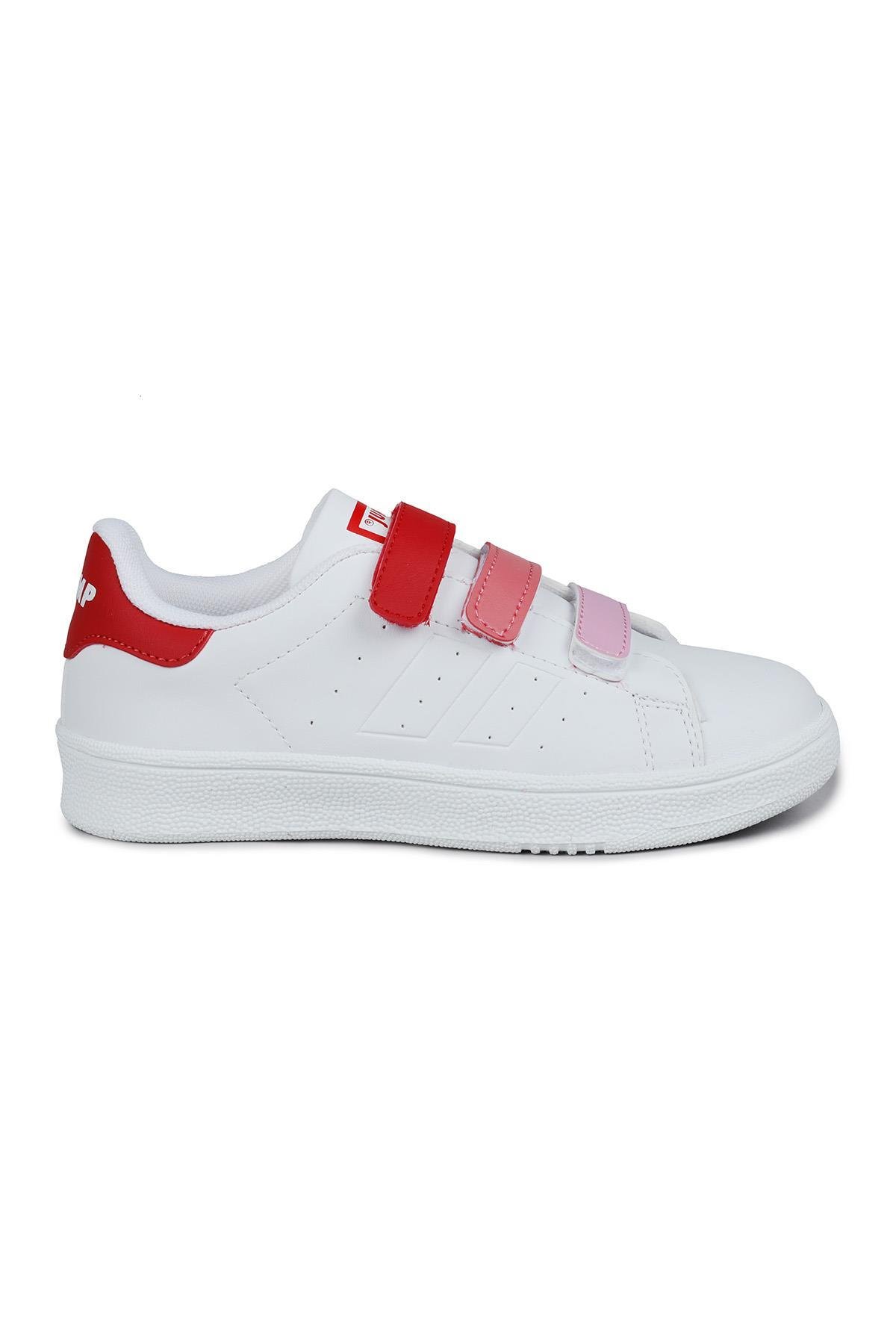 30110 Kırmızı - Beyaz Cırtlı Kız Çocuk Sneaker Günlük Spor Ayakkabı