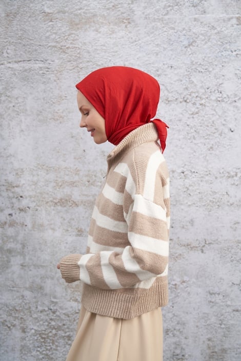 BAMBU KRAŞ DESEN EŞARP - KIRMIZI