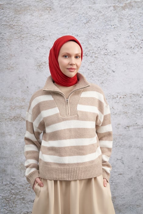 BAMBU KRAŞ DESEN EŞARP - KIRMIZI