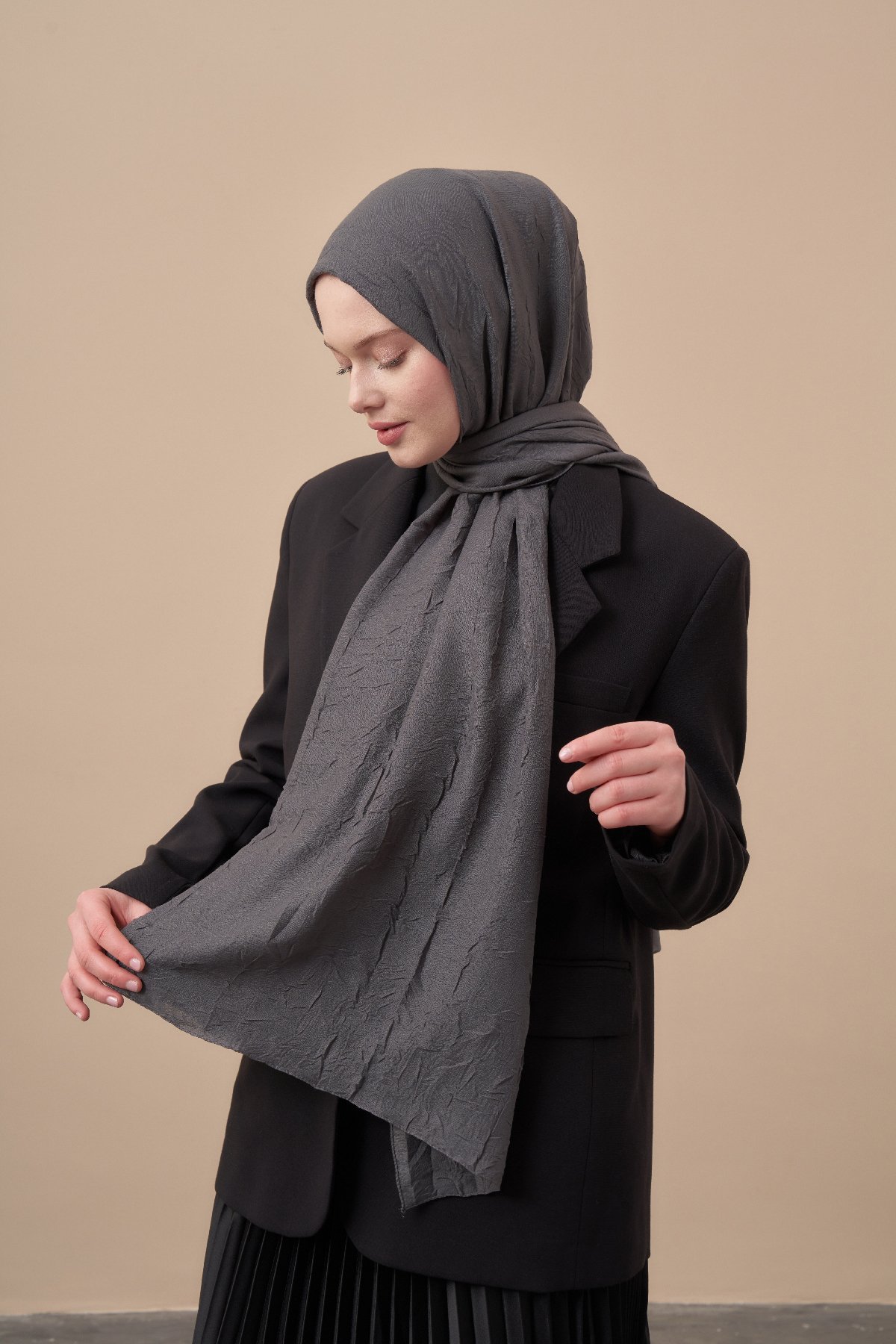 BAMBU KRAŞ DESEN ŞAL - ANTRASİT