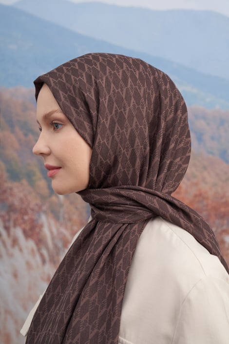 COTTON MONOGRAM ŞAL - ACI KAHVE